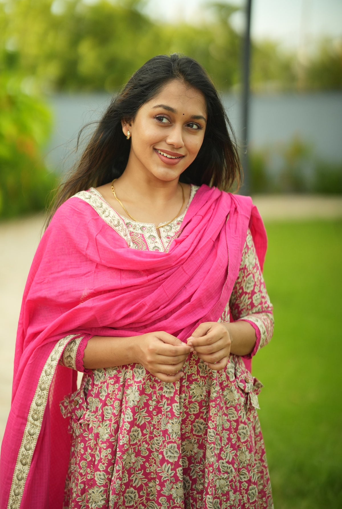 Premika – Pink Cotton Embroidered Anarkali Suit Set