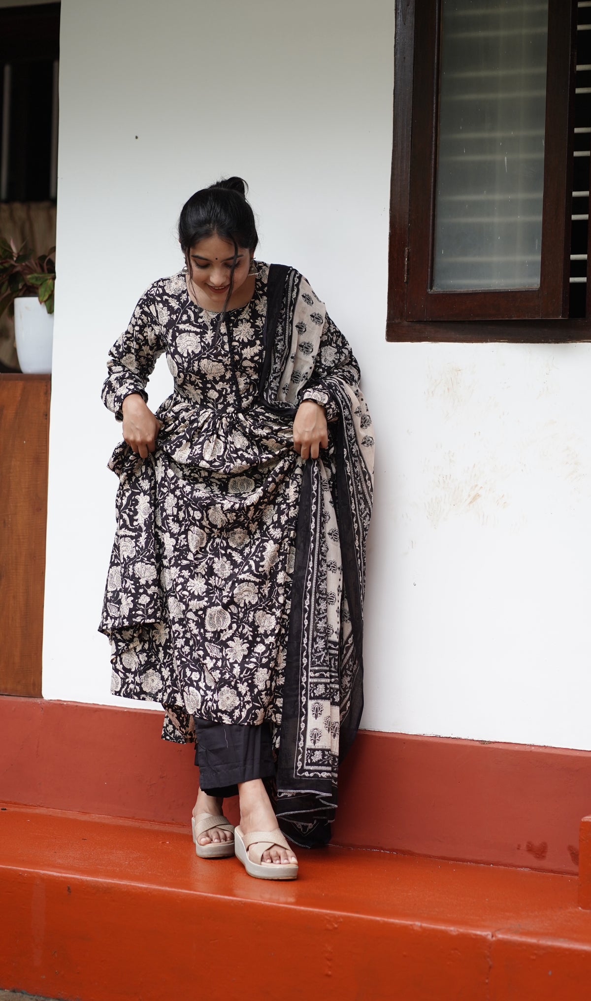 Mangai – Black Organic Cotton Block Print Anarkali Suit