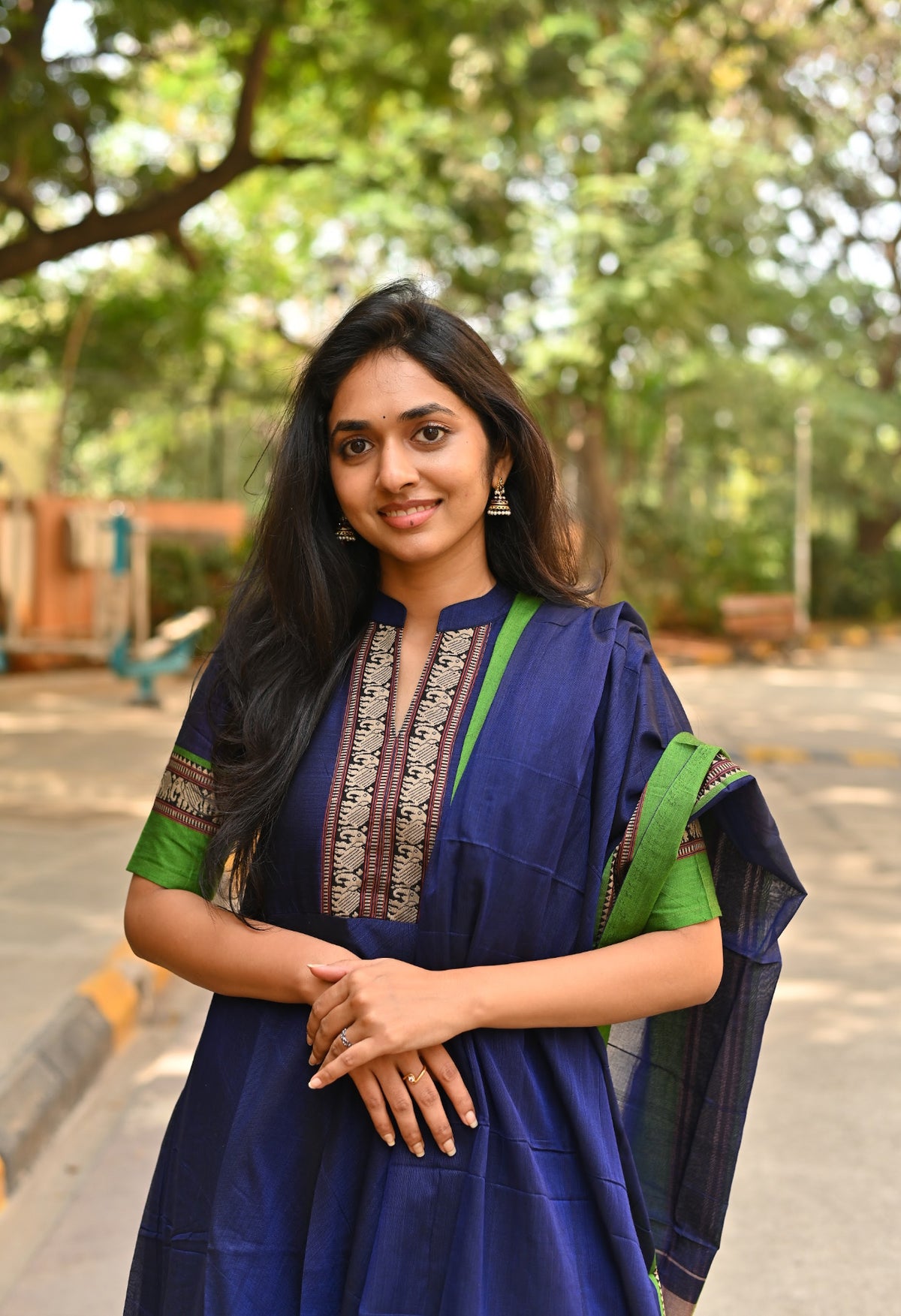 Arti Peacock Narayanpet Handloom Anarkali & Dupatta Set