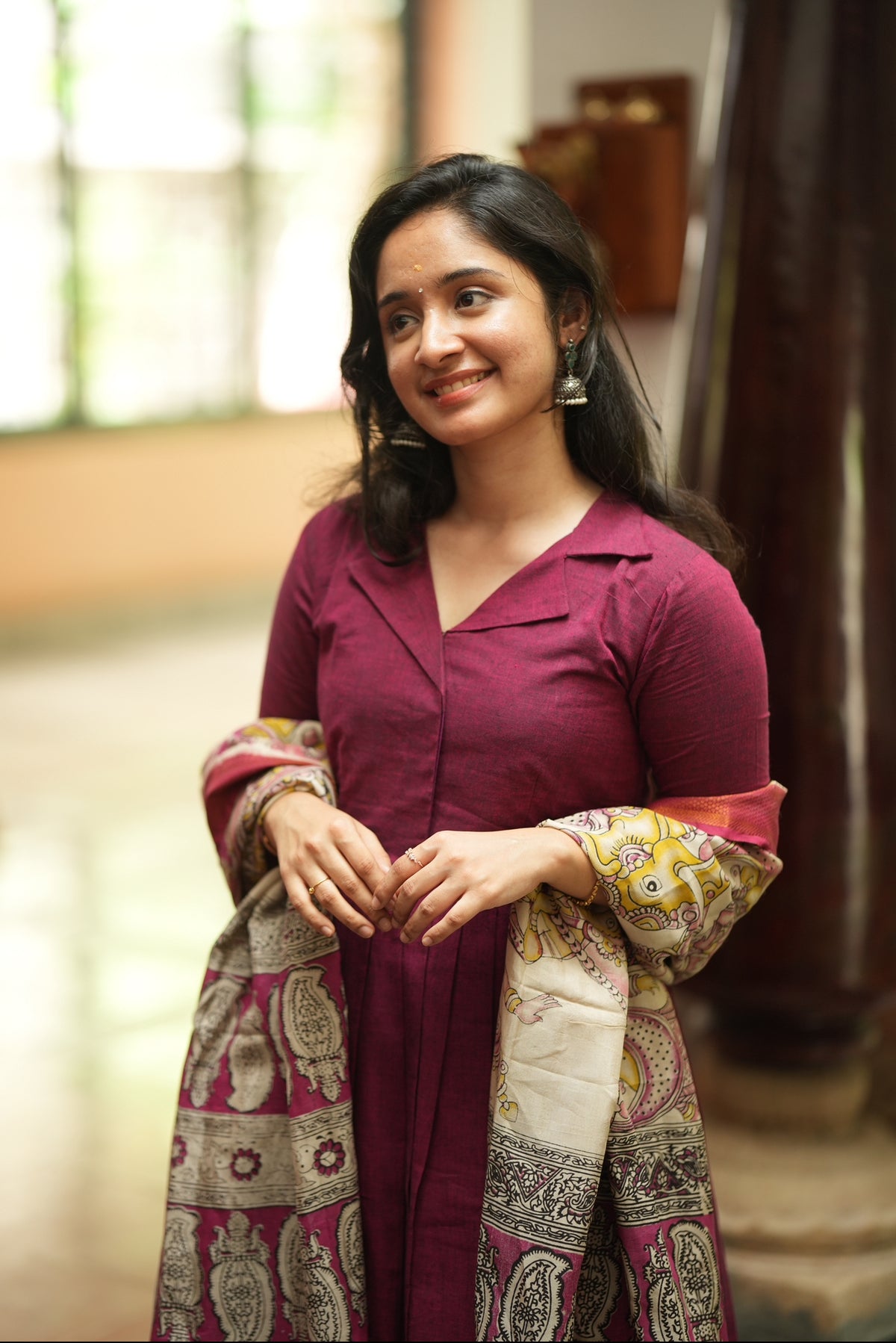 SUBATHRA(Wine)with silk dupatta