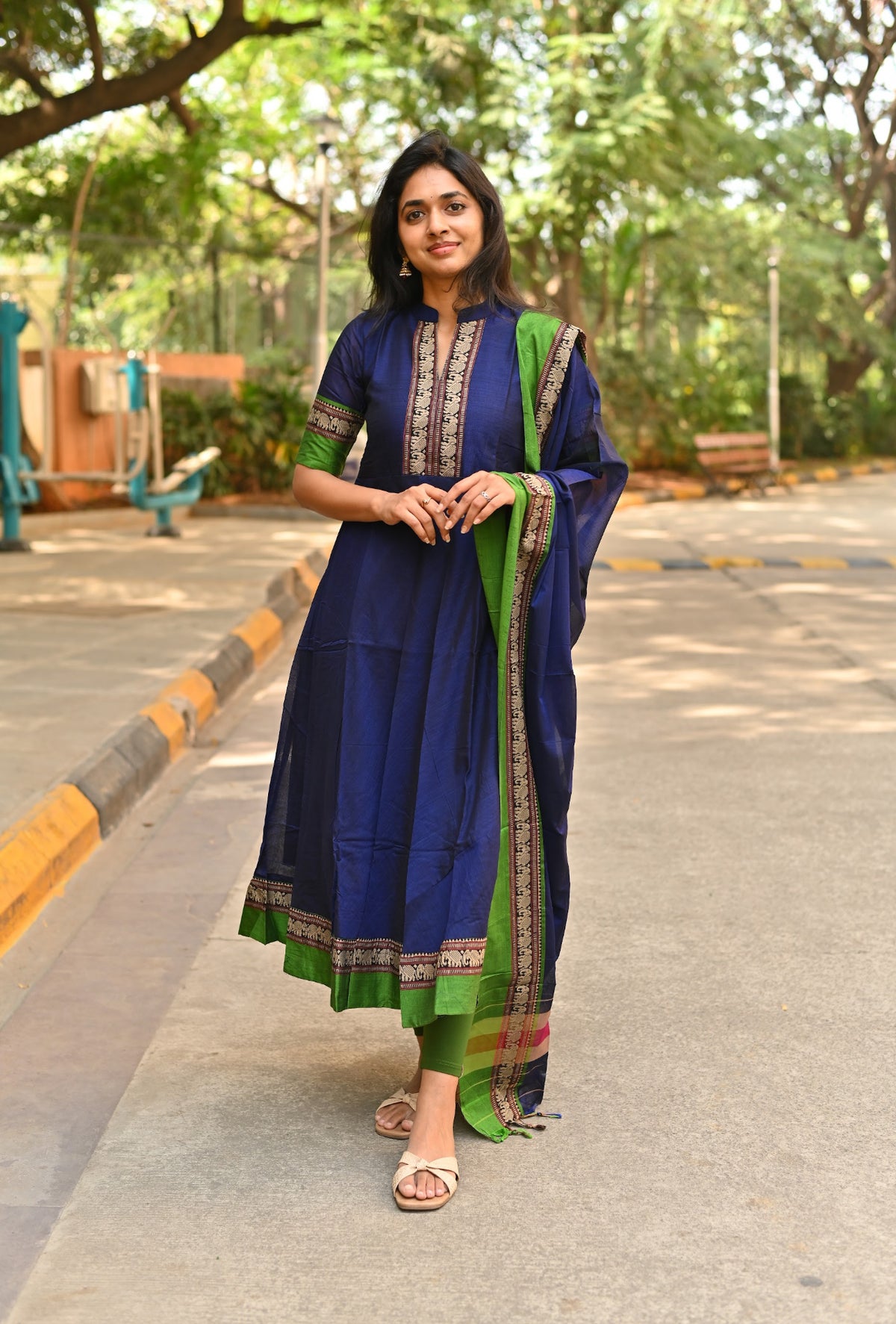 Arti Peacock Narayanpet Handloom Anarkali & Dupatta Set