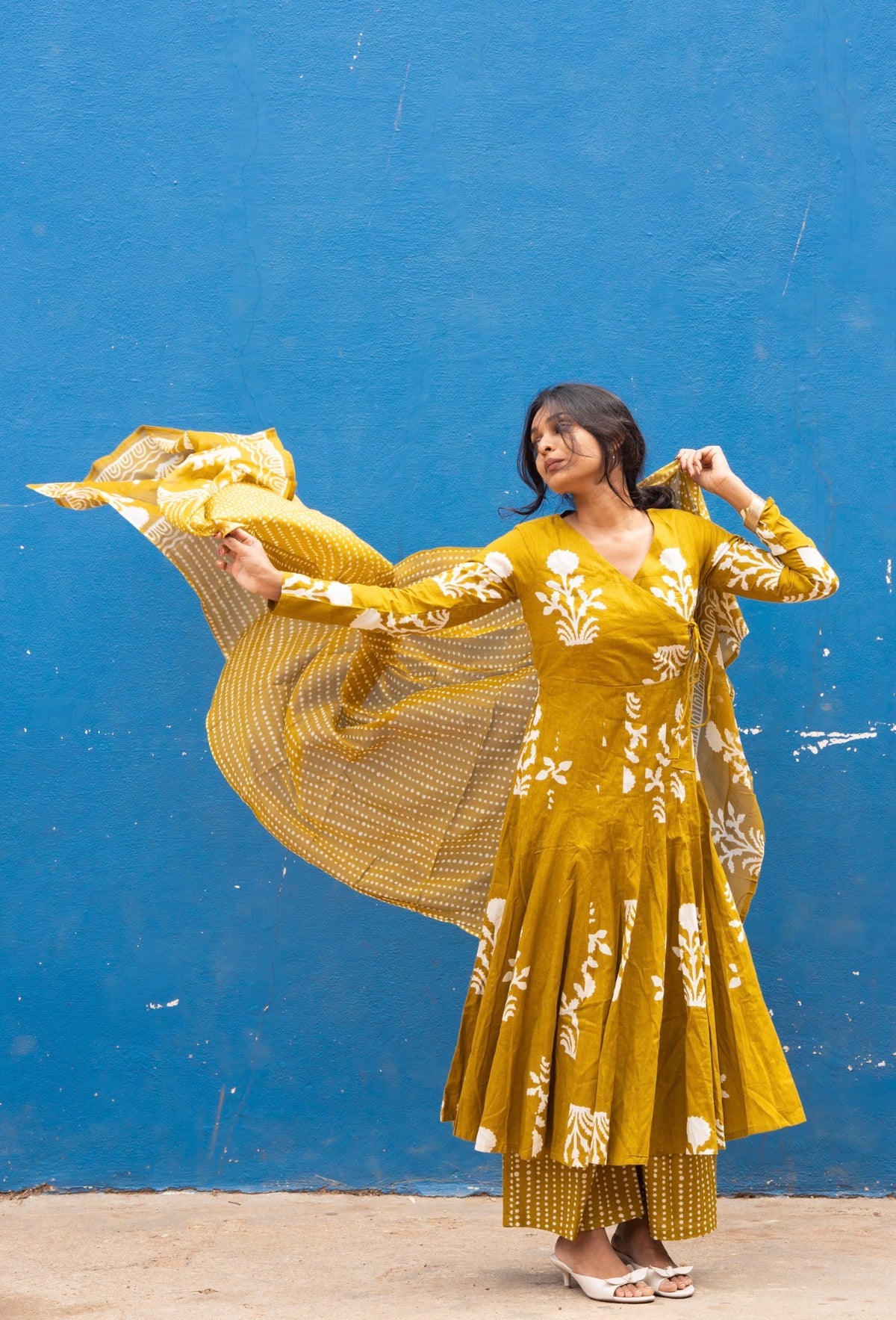 Mustard Maze – Organic Cotton Panel Anarkali Suit Set