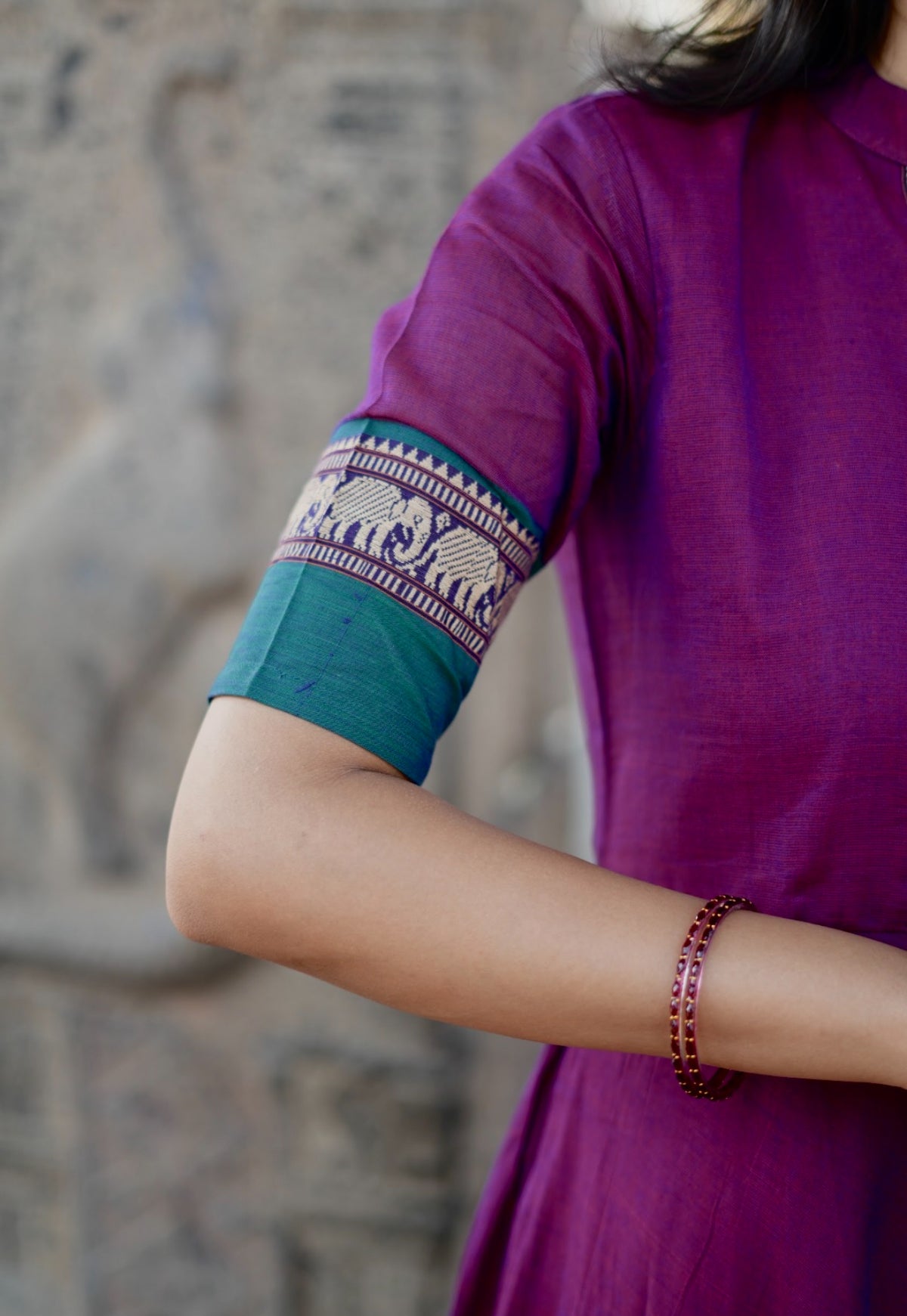 Arti – Violet Narayanpet Anarkali with Green Dupatta