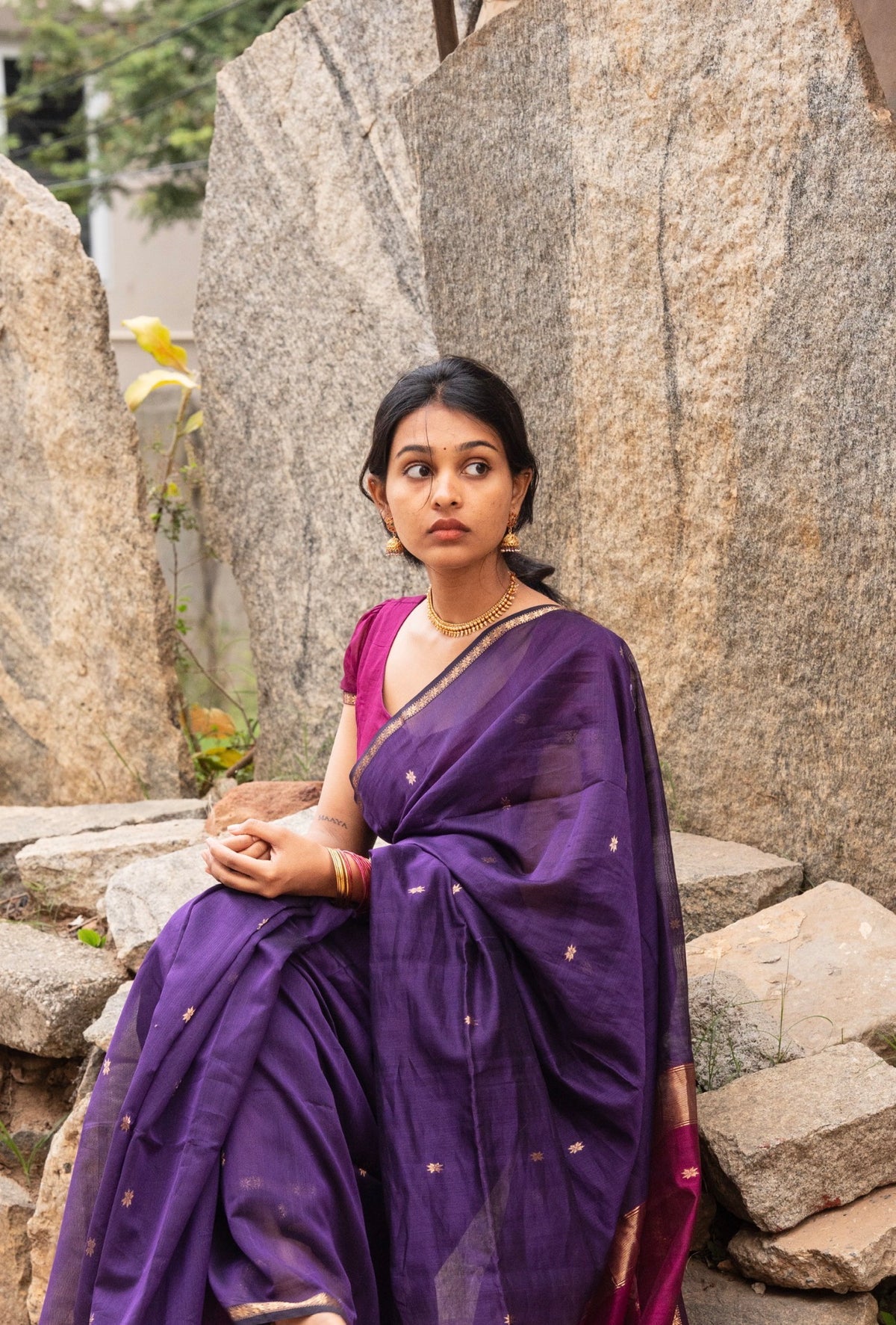 Sundari-Maheshwari silk saree (Violet+wine) VC1054