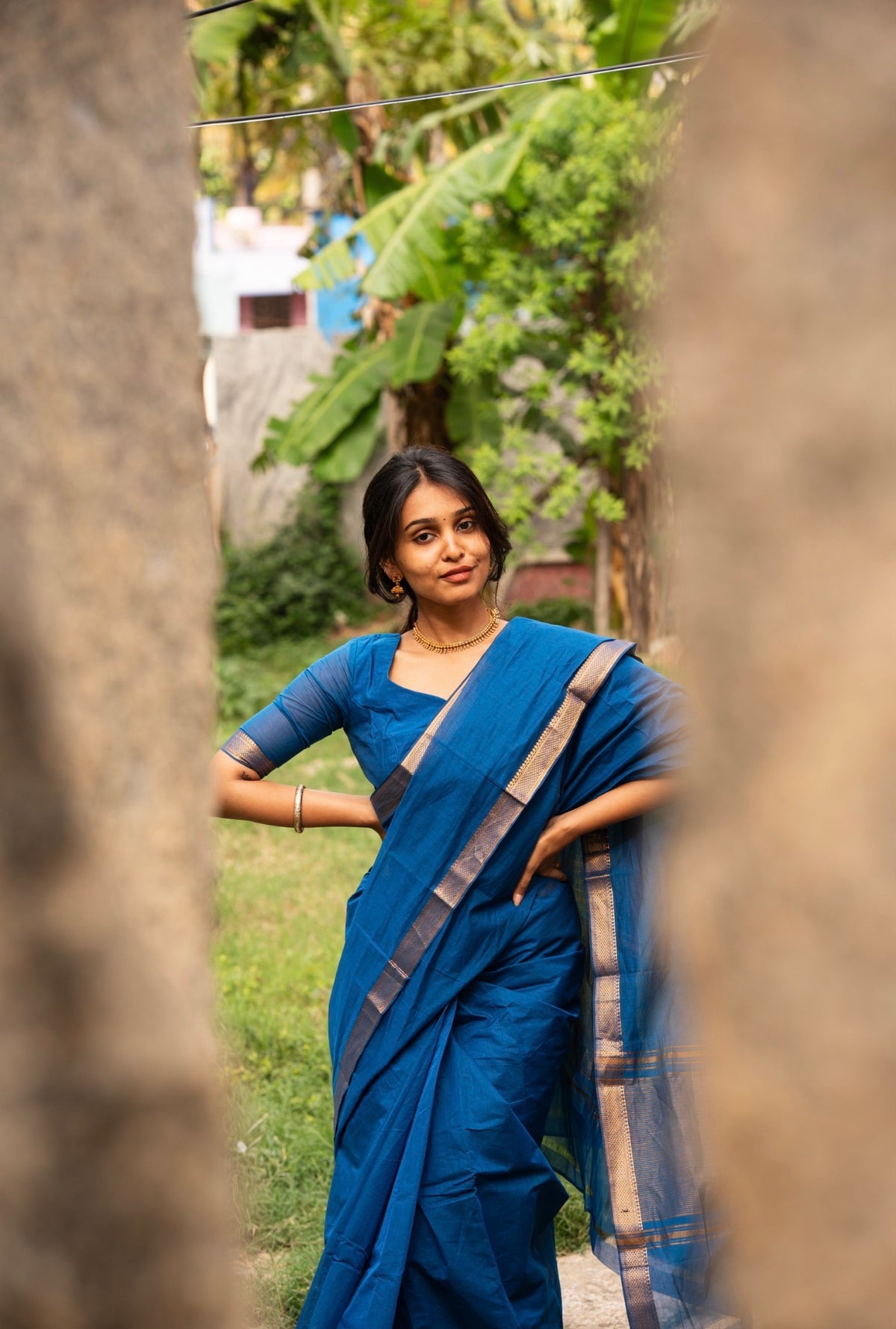LEELA-Mangalgiri cotton saree-Blue