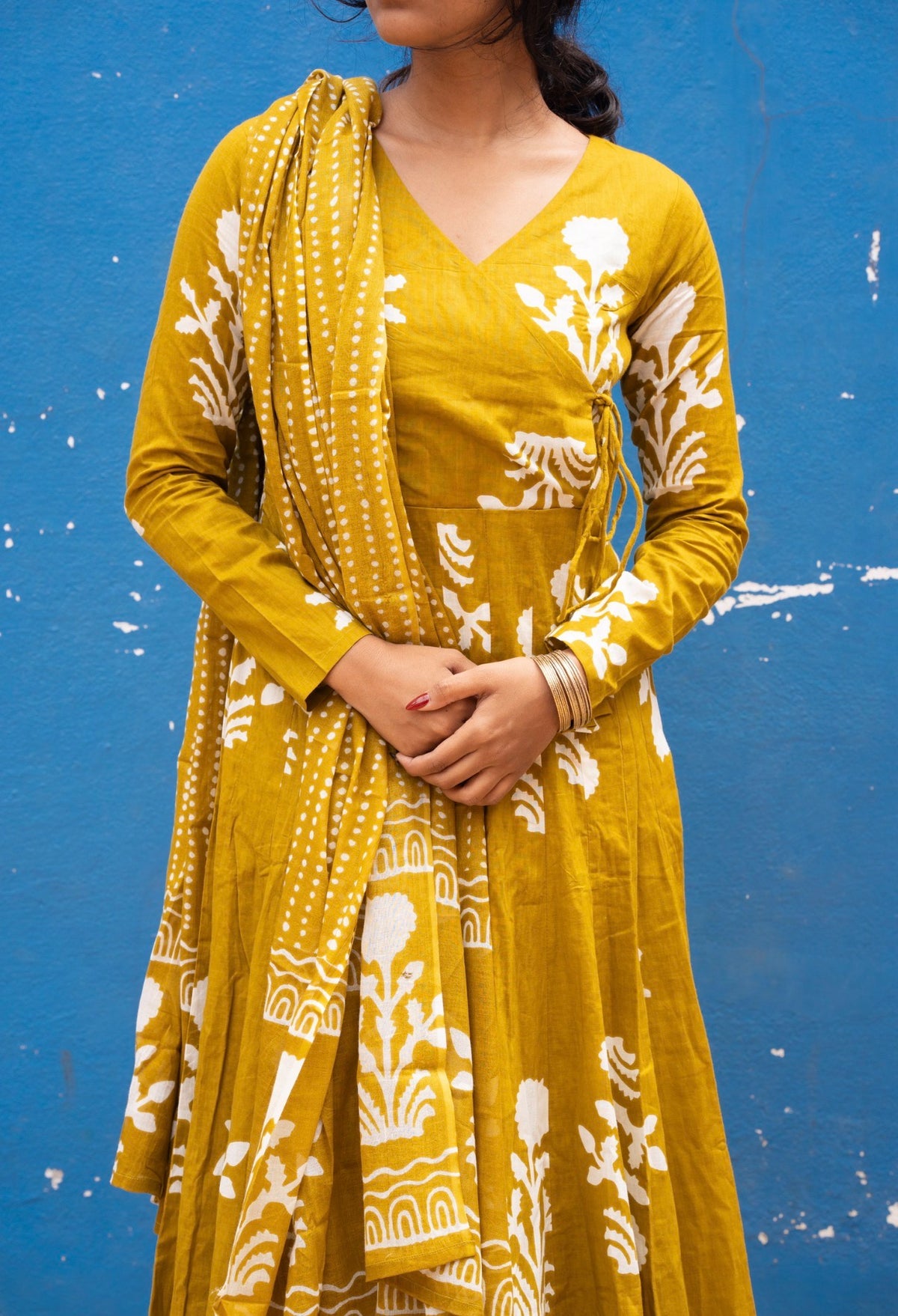 Mustard Maze – Organic Cotton Panel Anarkali Suit Set