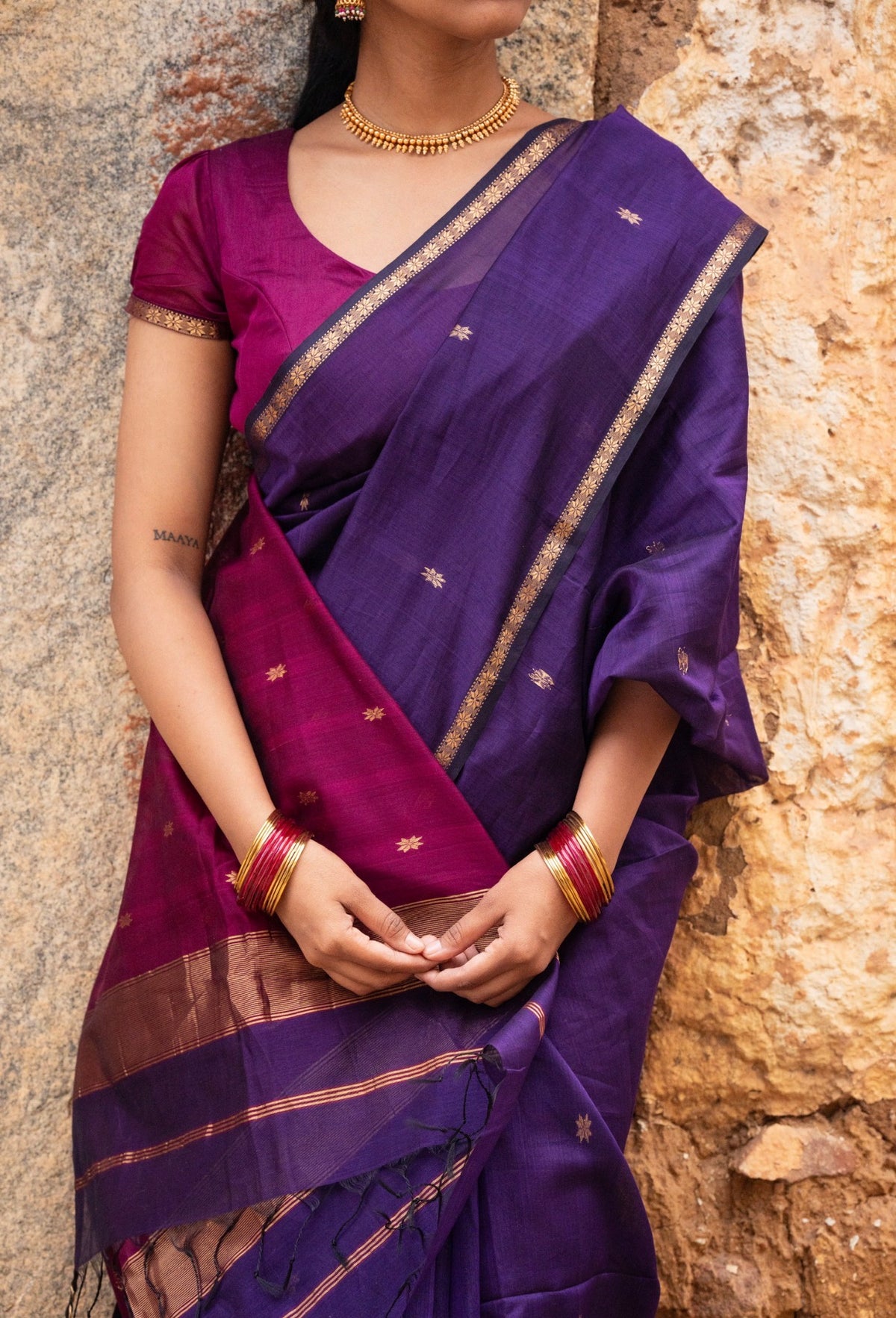 Sundari-Maheshwari silk saree (Violet+wine) VC1054