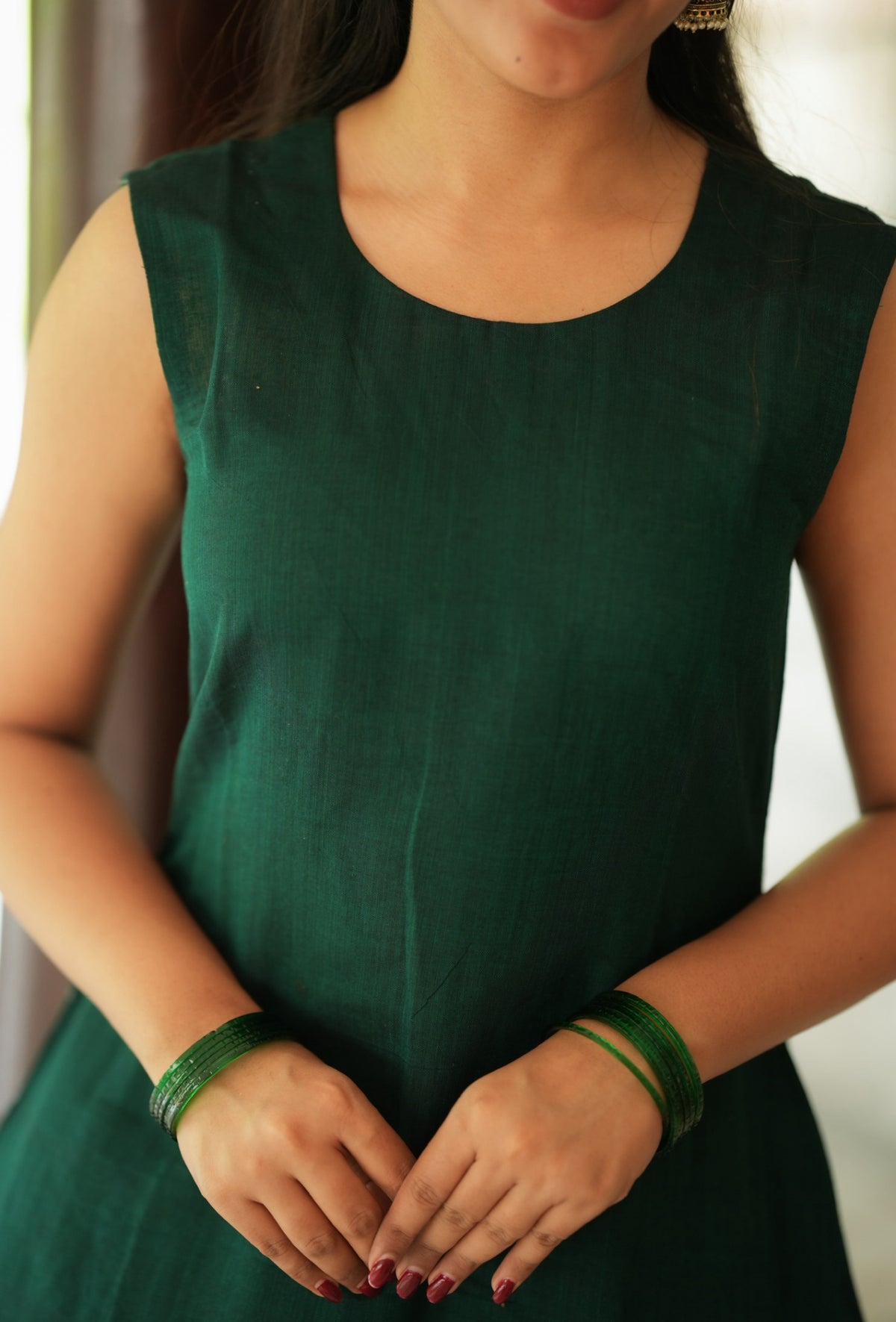 Shobana – Green Narayanpet A-Line Kurti & Bottom Set