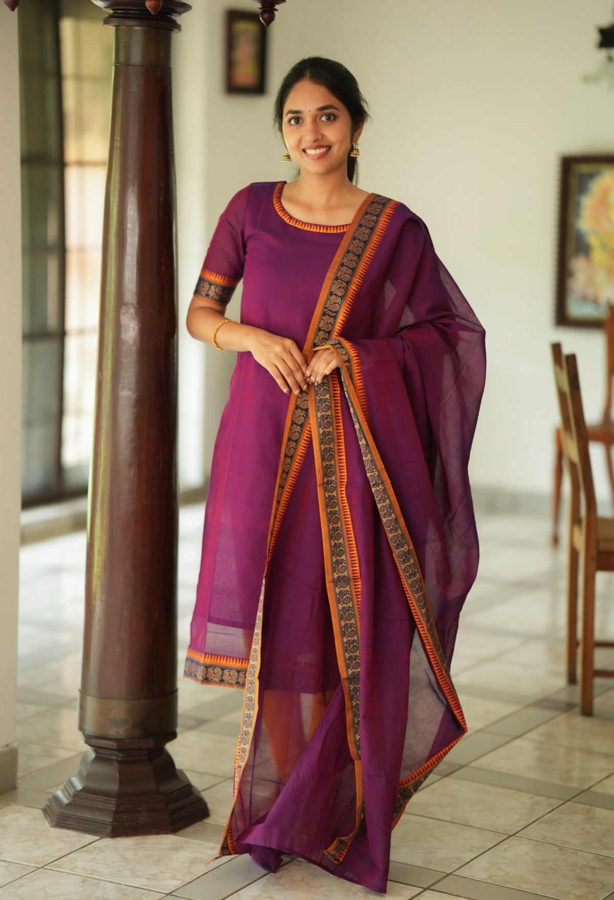 Shobana – Wine Narayanpet Handloom Kurti Suit Set