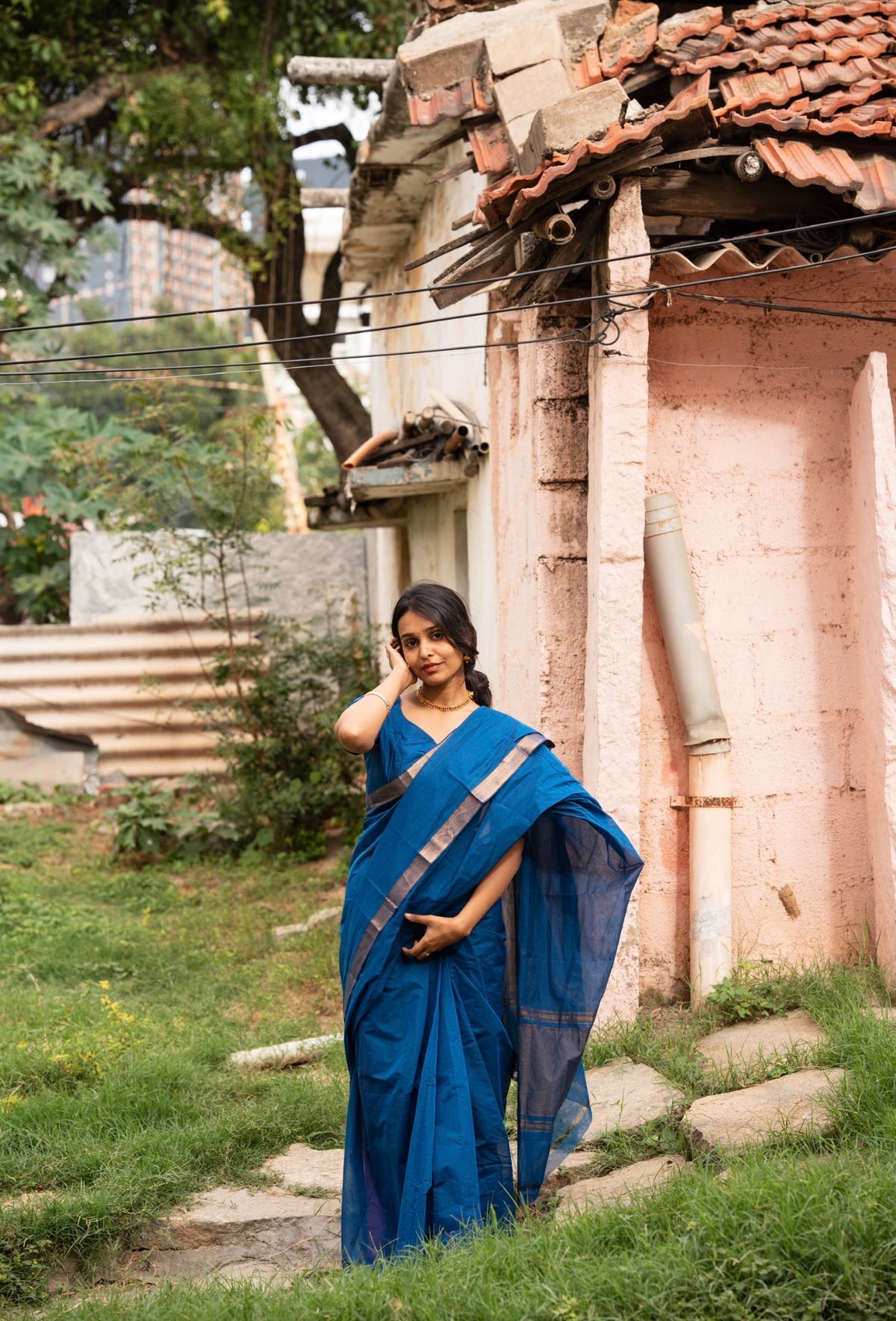LEELA-Mangalgiri cotton saree-Blue
