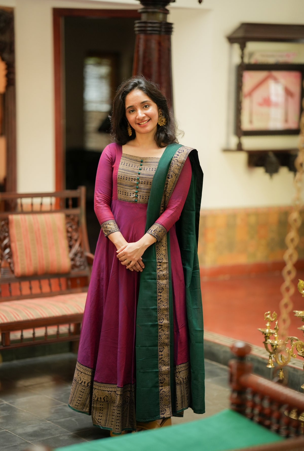 Mirna – Wine Narayanpet Handloom Anarkali Suit