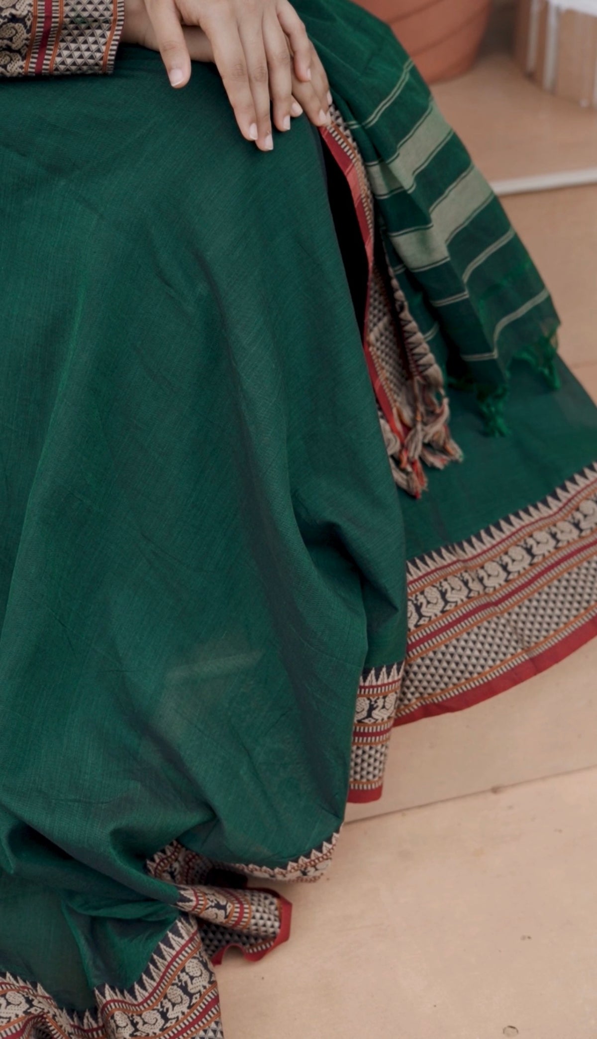 Radha – Bottle Green Narayanpet Handloom Anarkali Suit