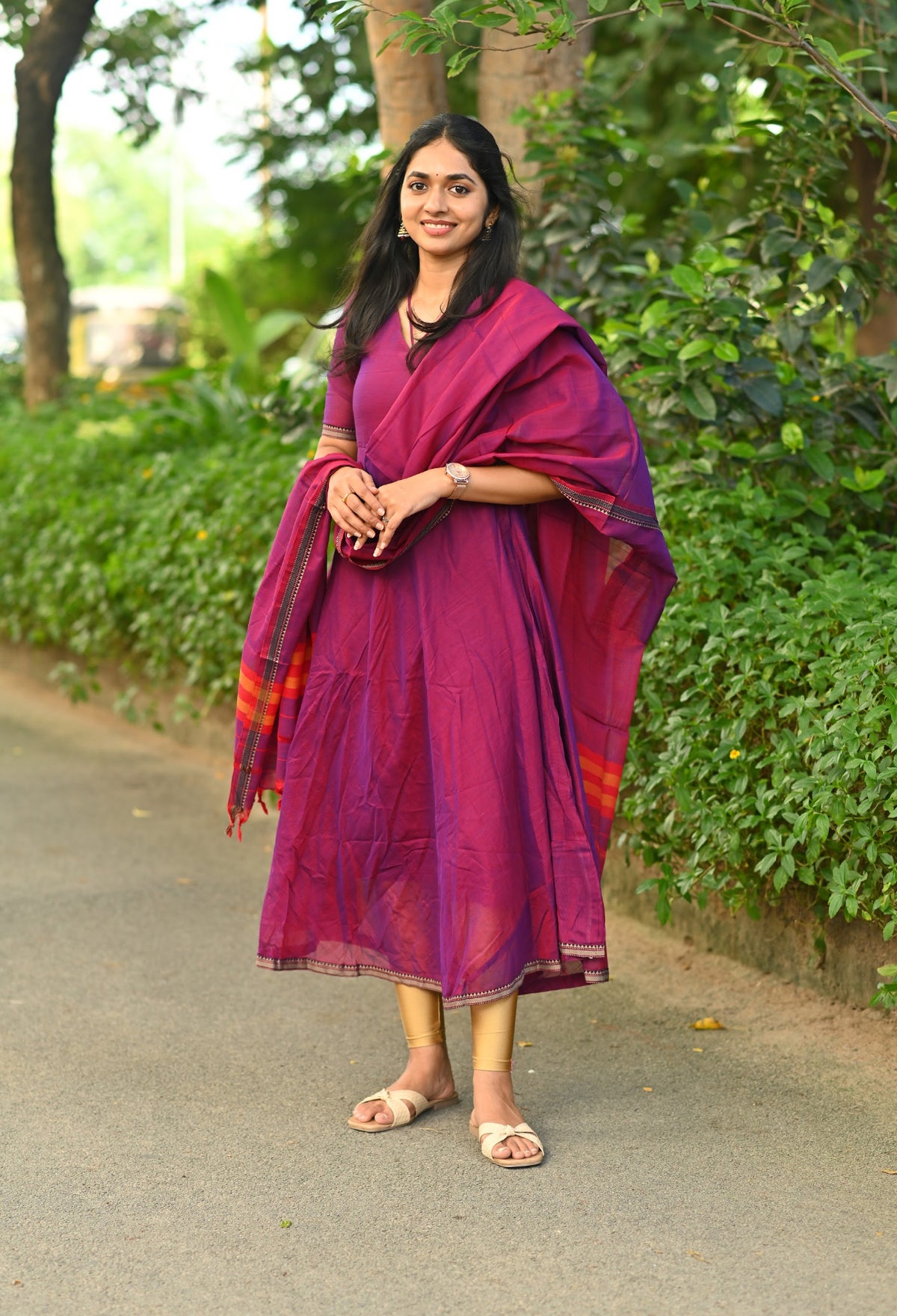 Padmini – Wine Violet Narayanpet Anarkali & Dupatta Set