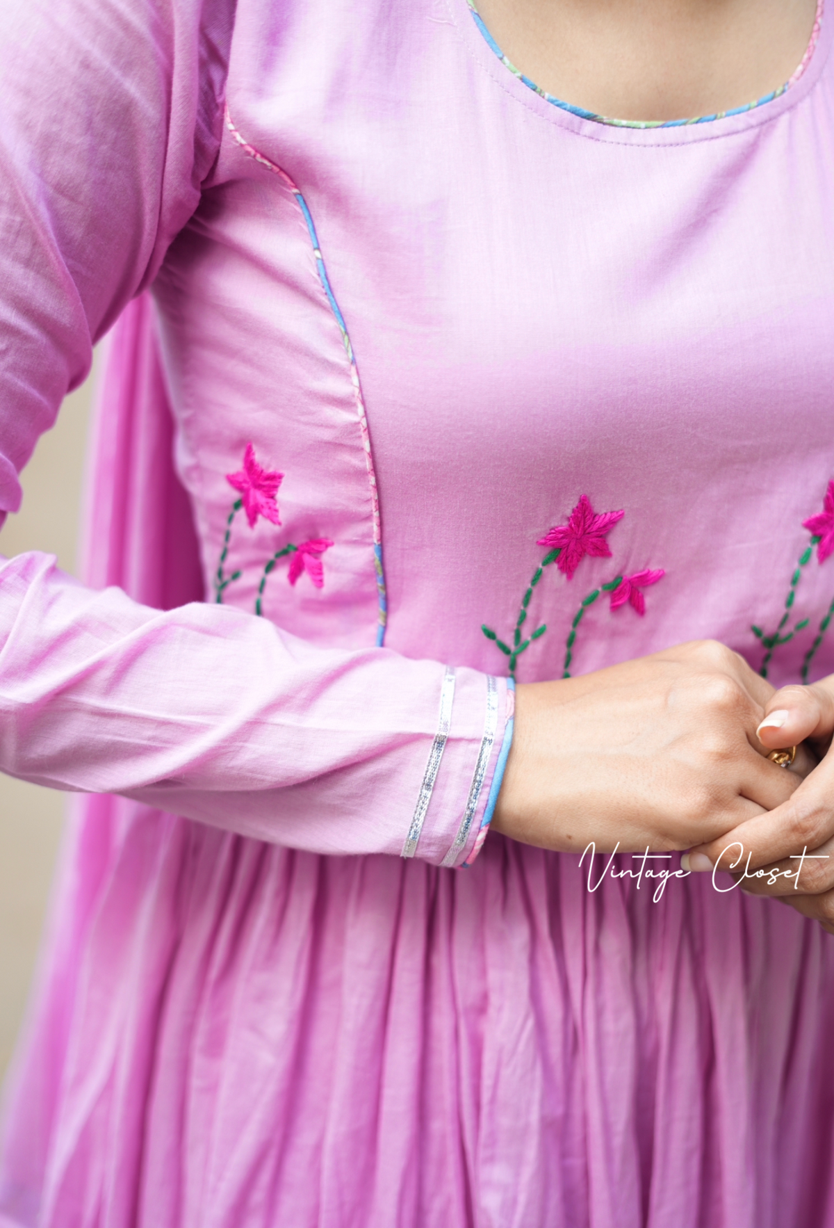 Bhoomika – Pink Embroidered Mul Cotton Flared Kurti
