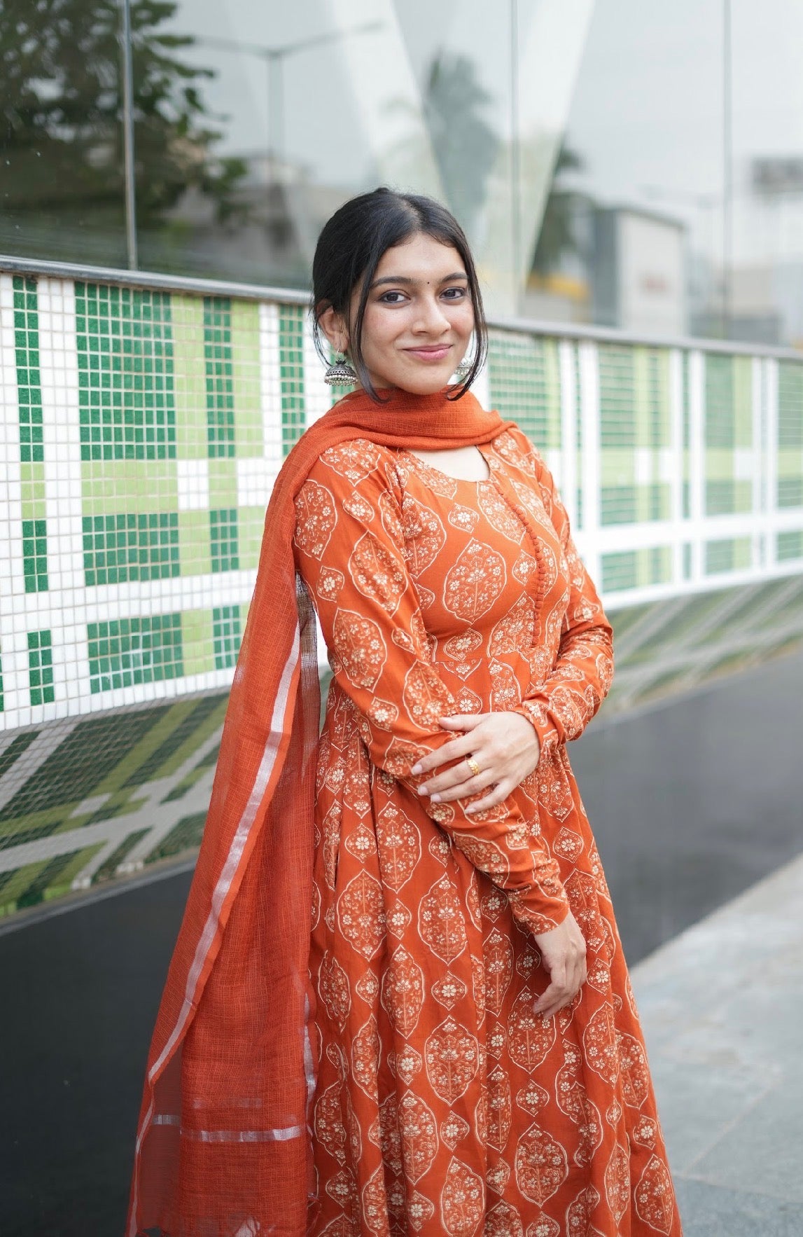 Shwetha – Rust Organic Cotton Block Print Anarkali Suit