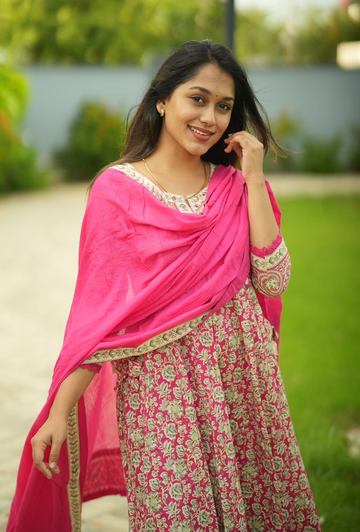 Premika – Pink Cotton Embroidered Anarkali Suit Set