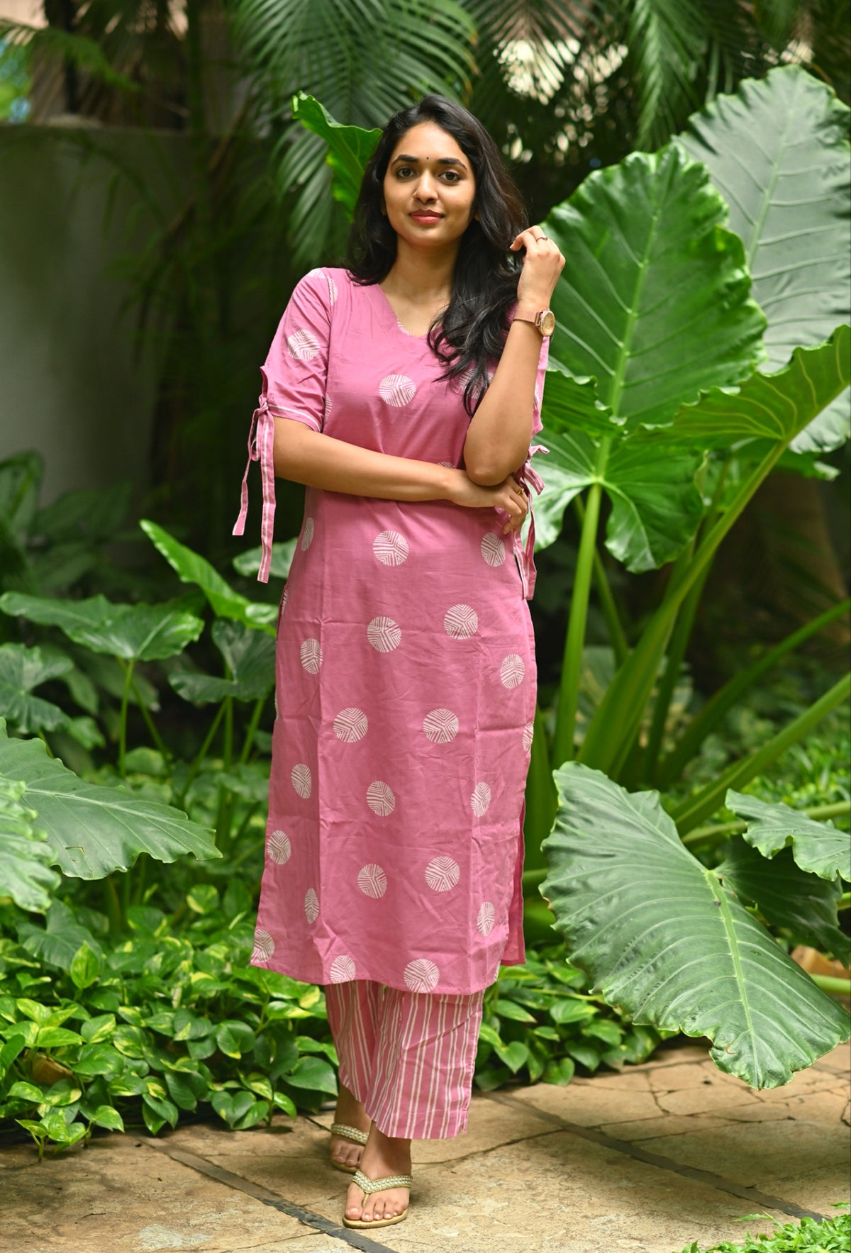 Sharma – Pink Geometric Print Kurta & Palazzo Co-Ord Set