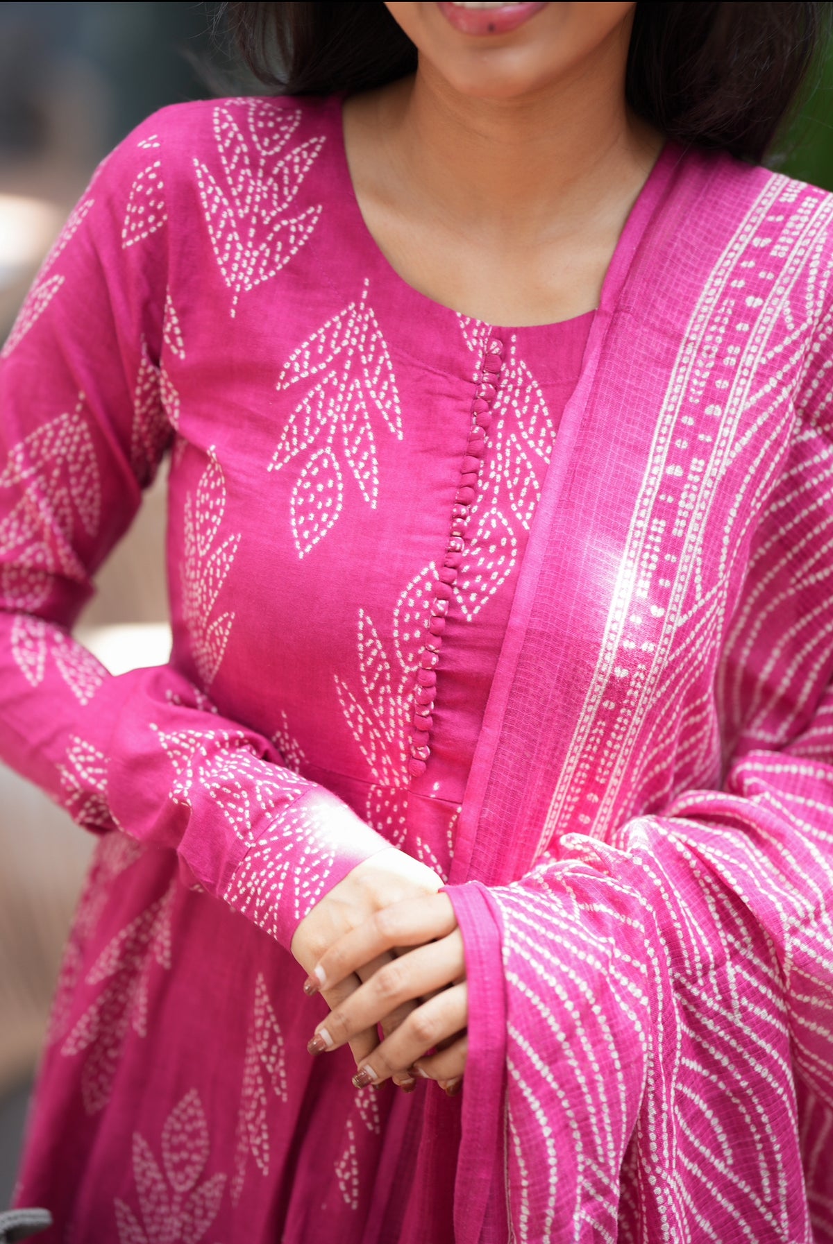 Ashwini – Pink Floral Block Print Full-Sleeve Anarkali Set