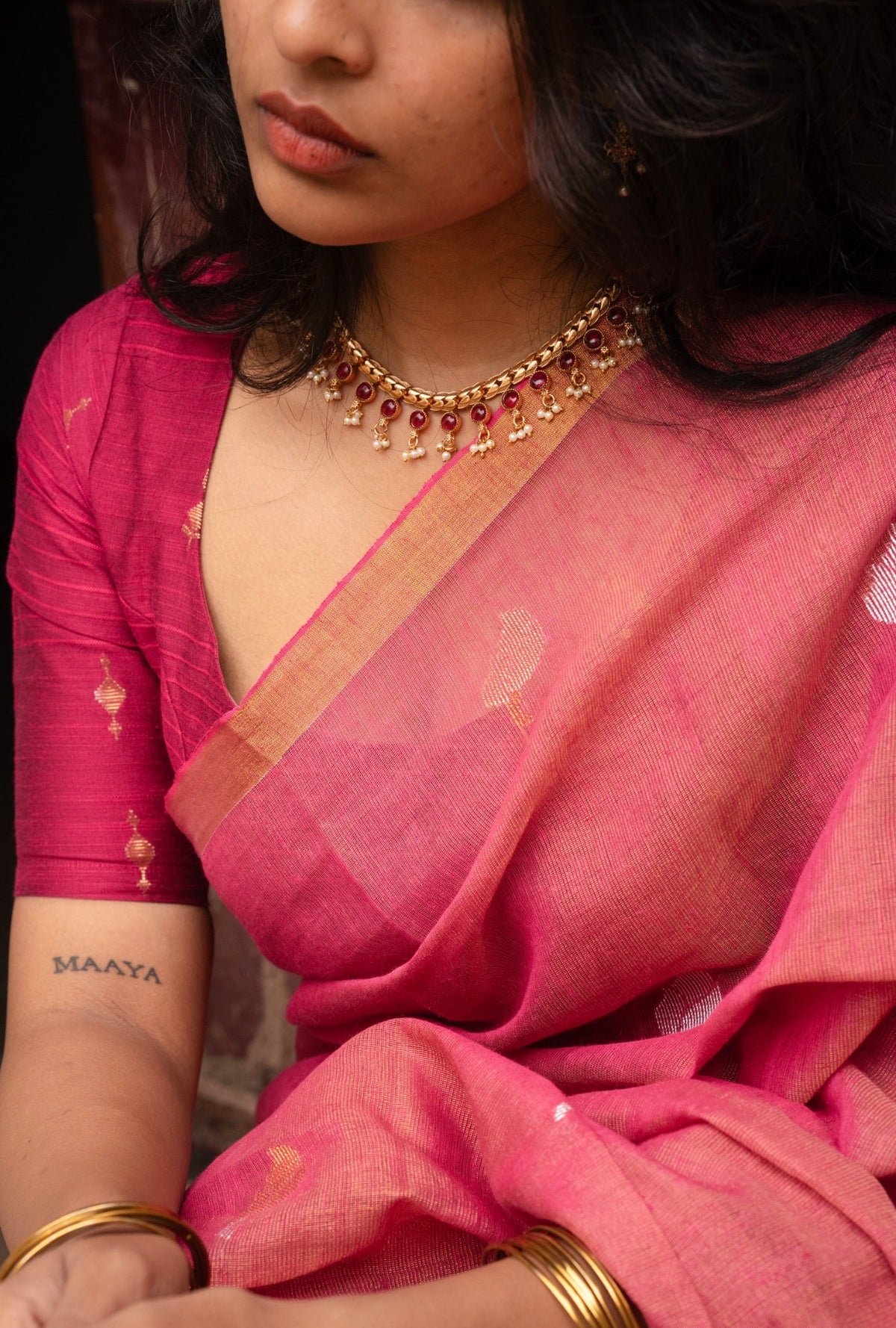 Kannagi-Linen tissue saree-Lotus