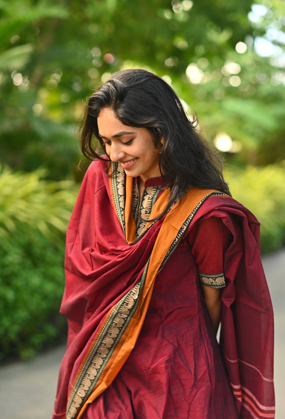 Arti – Maroon Narayanpet Handloom Anarkali Suit