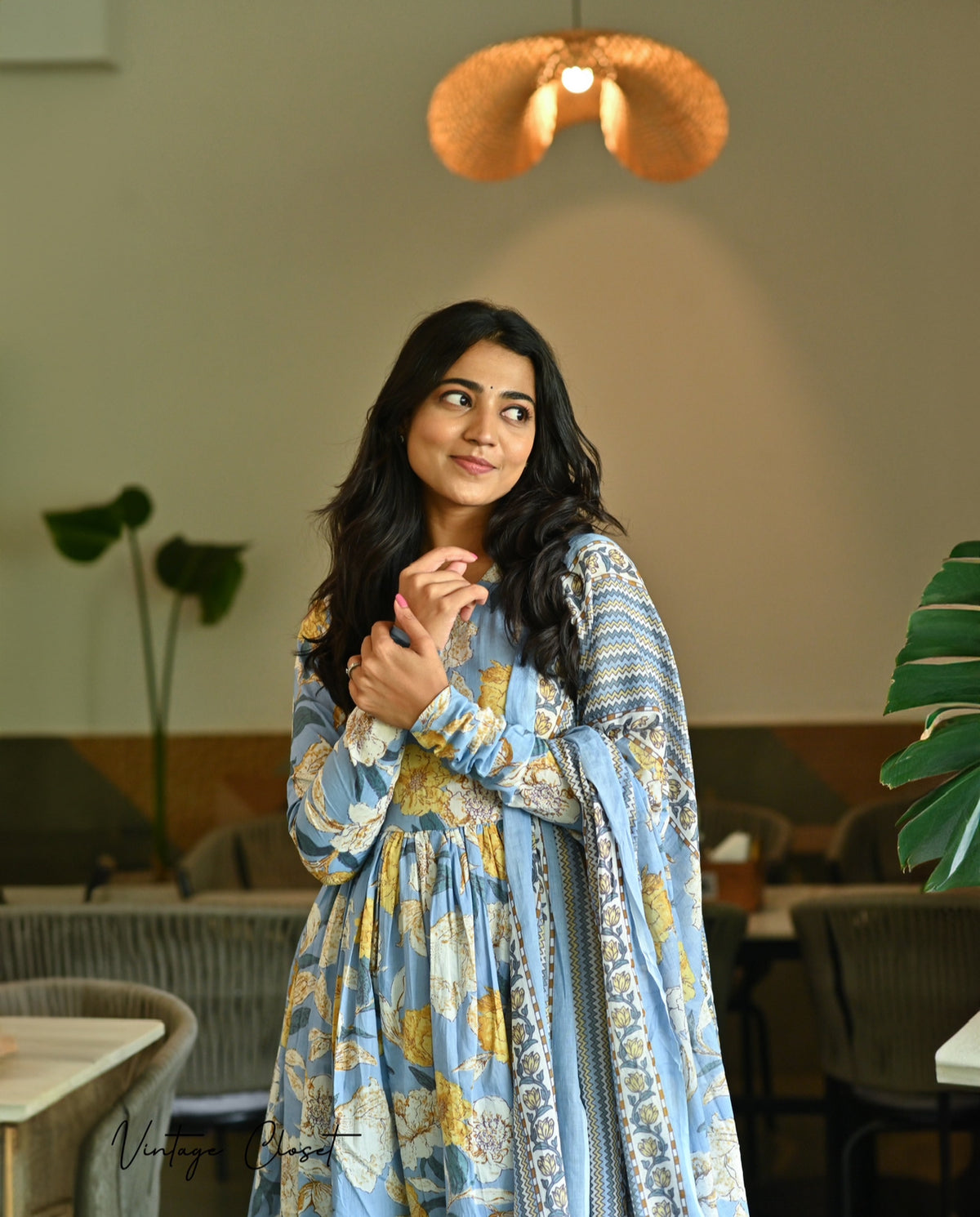 Surabhi – Blue Organic Cotton Block Print Anarkali Suit