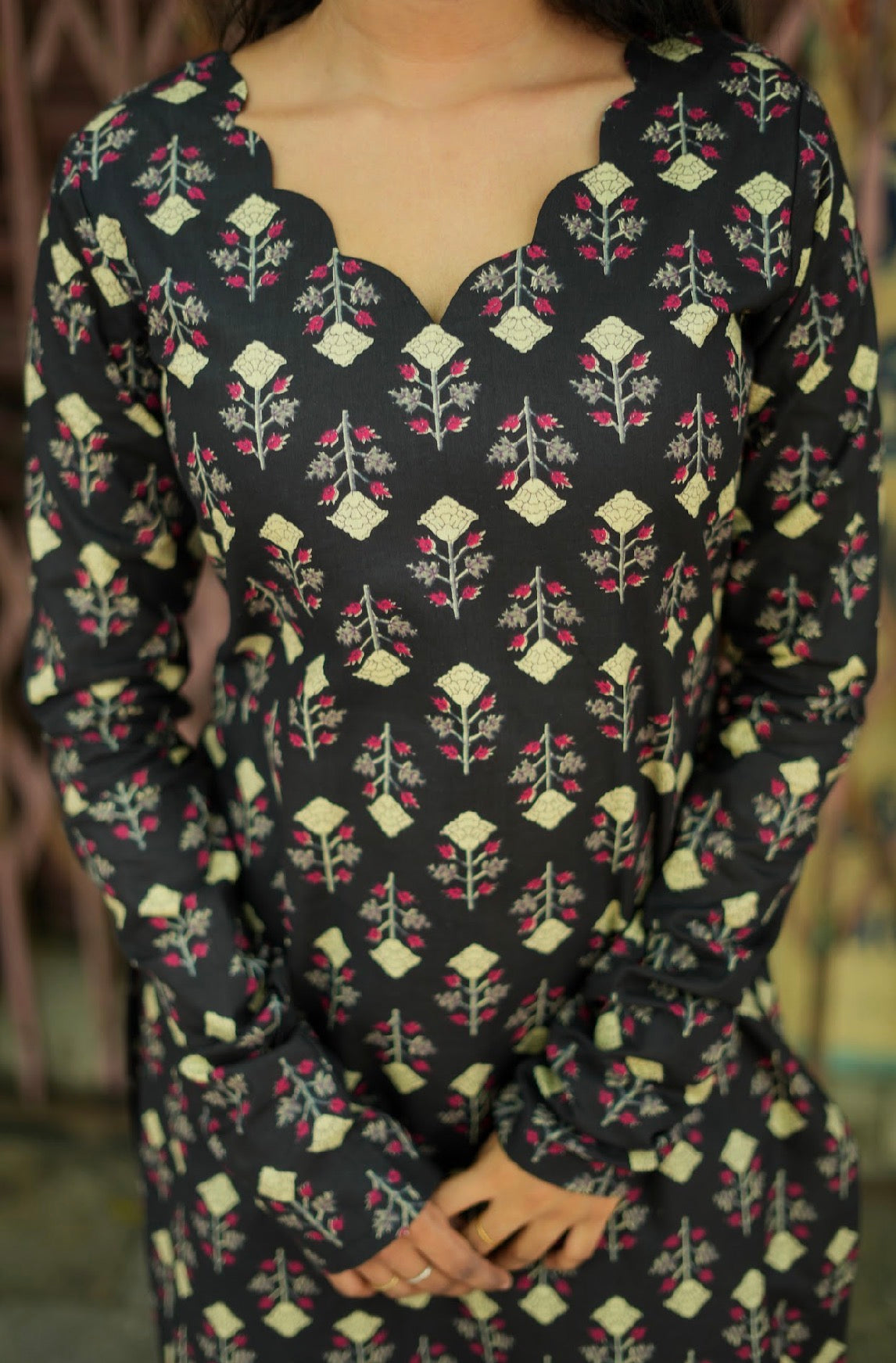 Masakali – Black Cotton Printed Straight Kurta Set