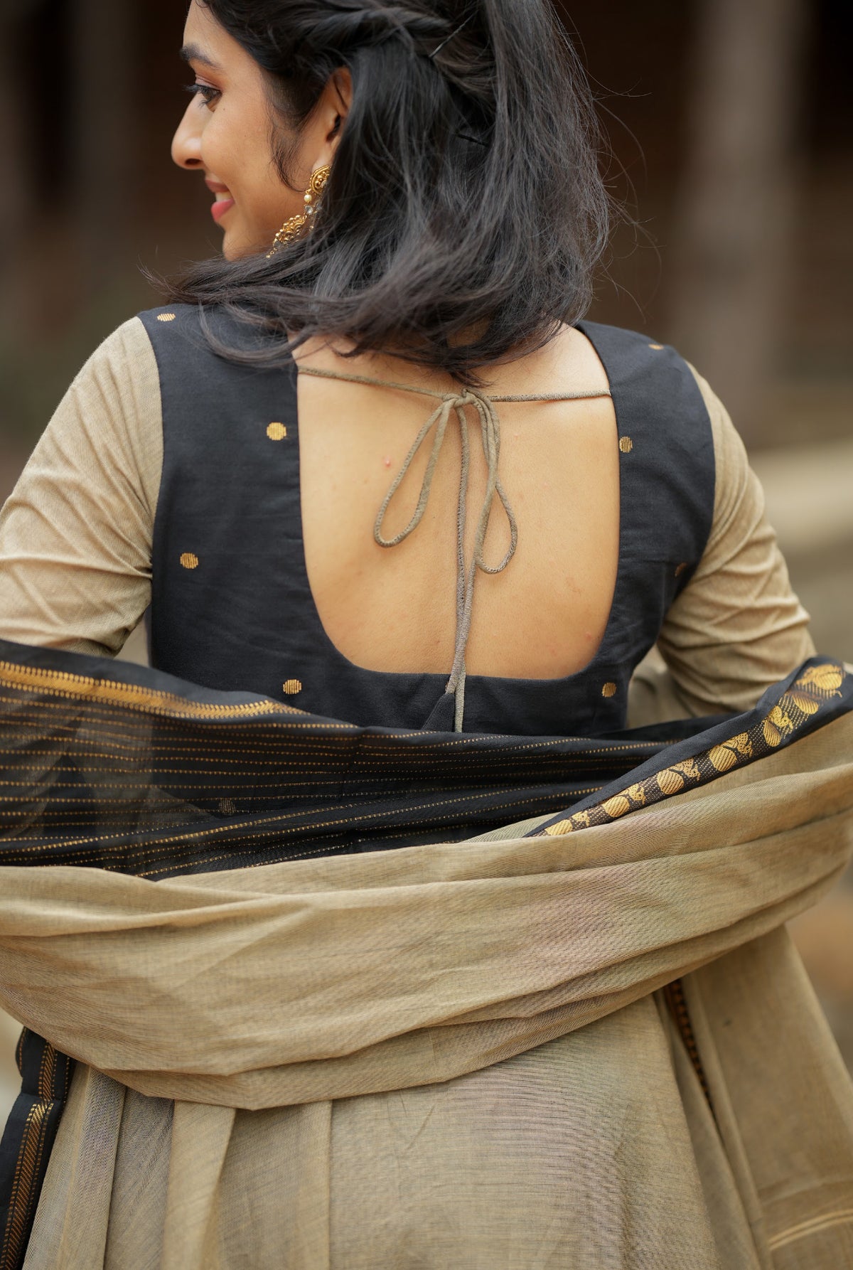 Damini – Black Chettinad Cotton Full-Flare Anarkali Suit