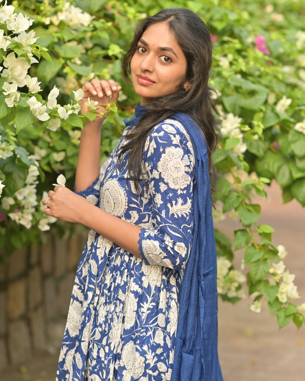 Diya – Ink Blue Block Print Alia-Cut Anarkali Suit Set