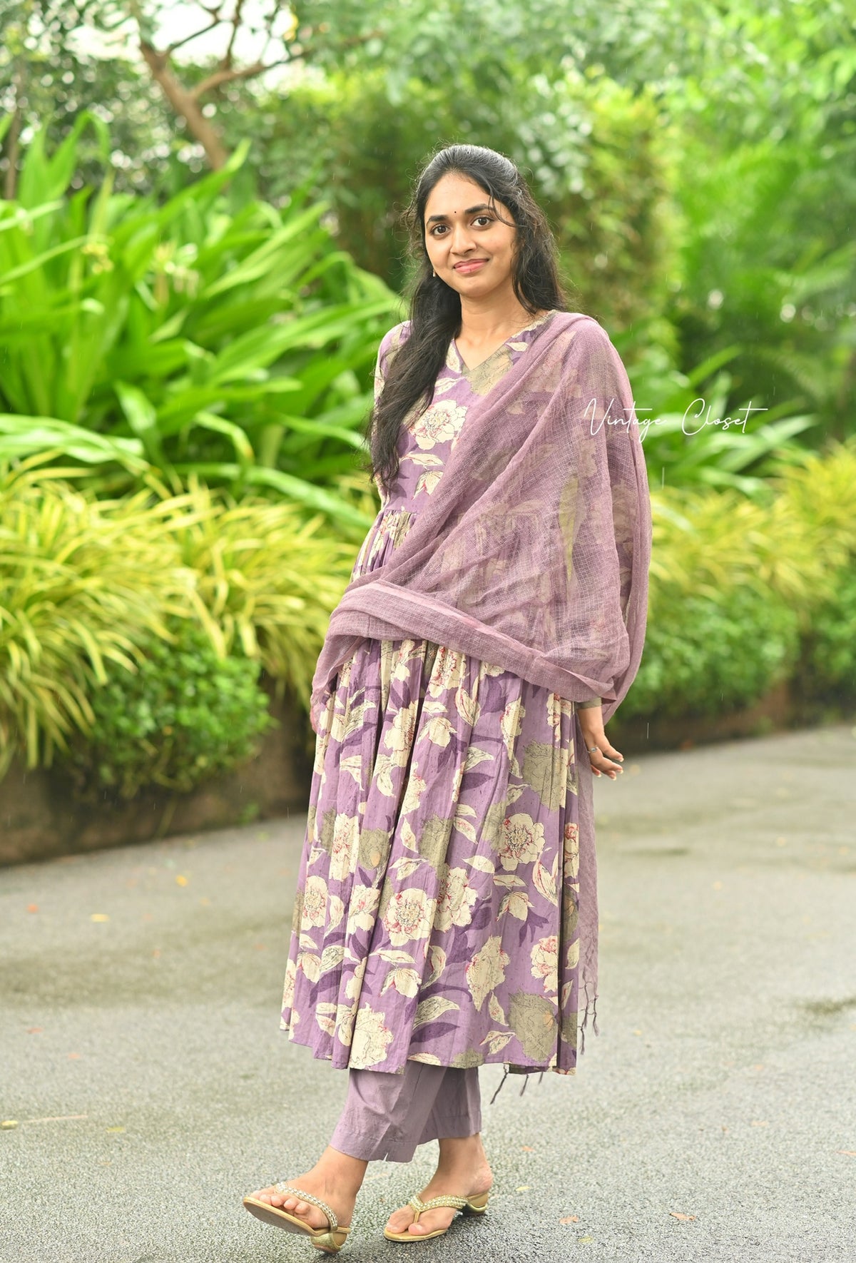 Surabhi – Violet Organic Cotton Block Print Anarkali Suit