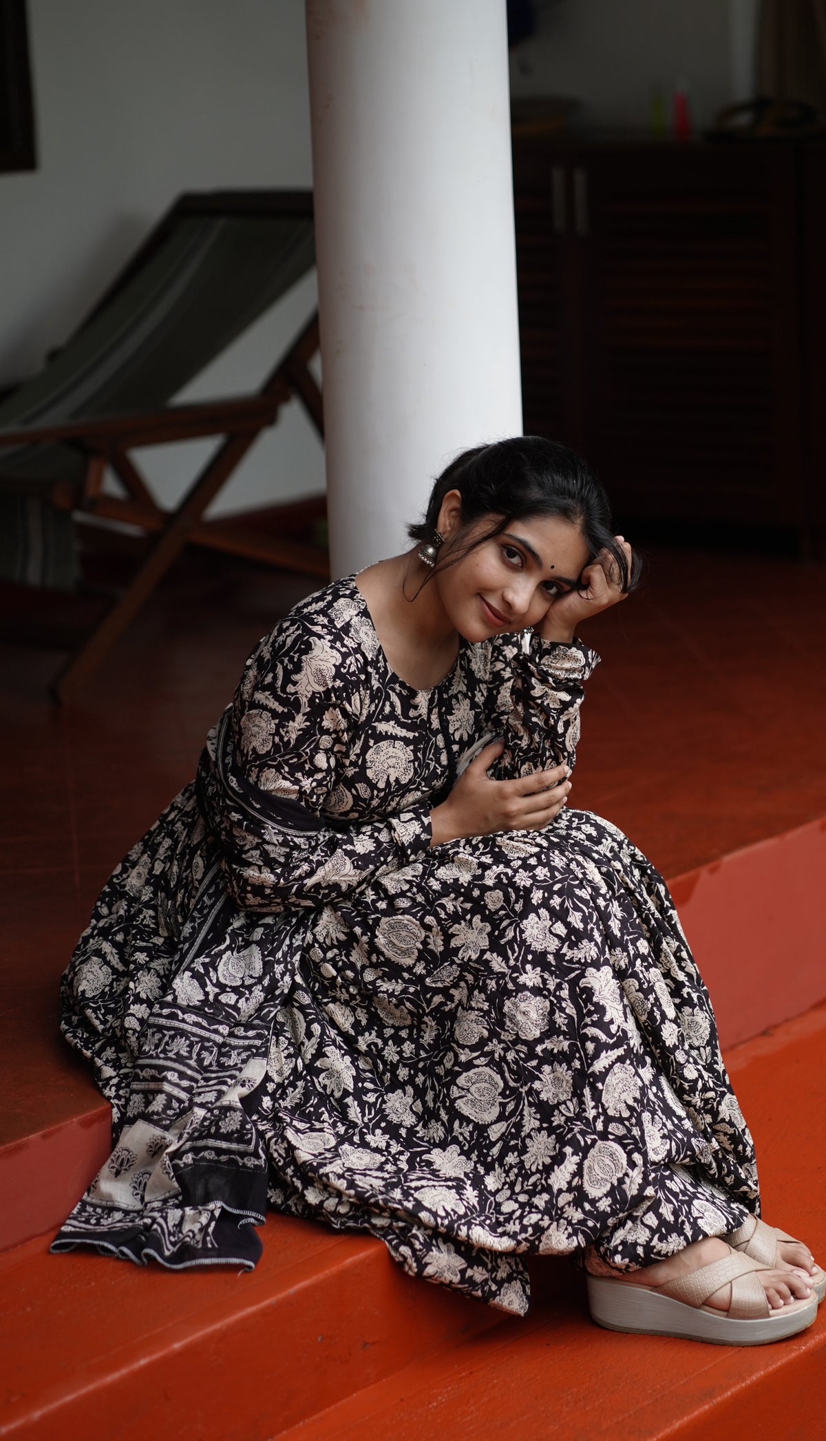 Mangai – Black Organic Cotton Block Print Anarkali Suit