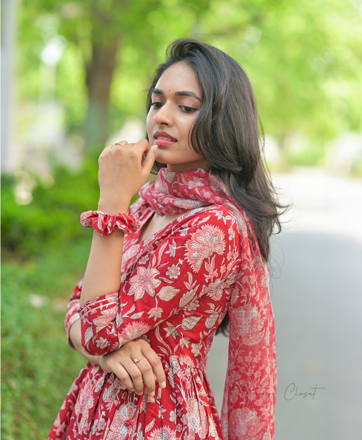 Kalpana – Red Handblock Print Suit with Kota Doria Dupatta