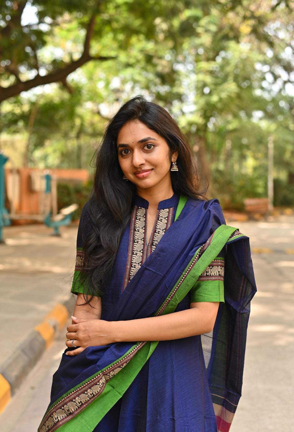Arti Peacock Narayanpet Handloom Anarkali & Dupatta Set