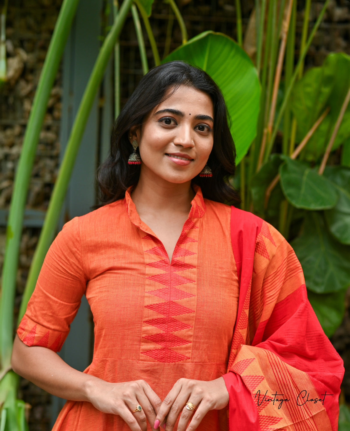 Sunaina – Coral Mangalgiri Cotton Anarkali Suit Set