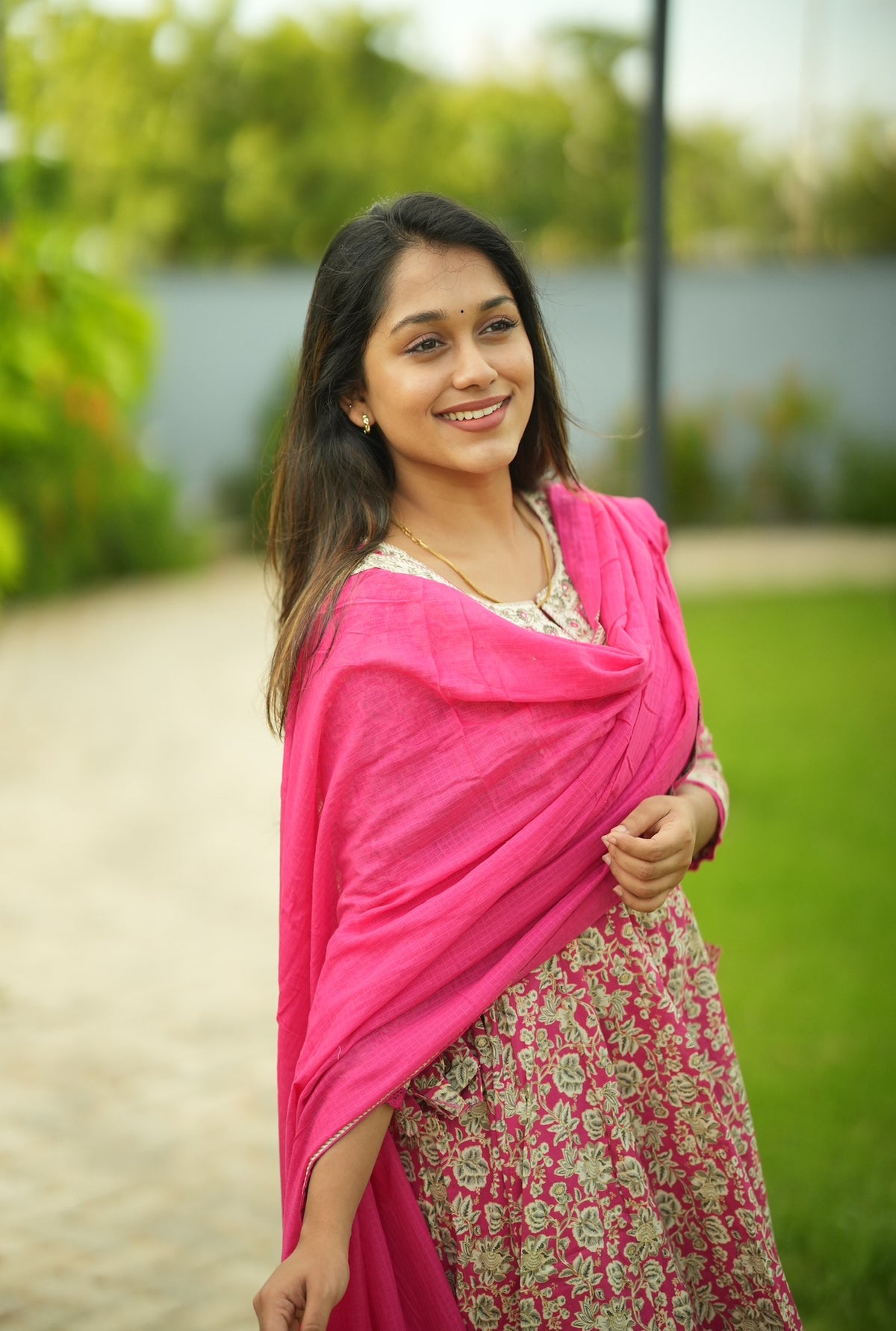 Premika – Pink Cotton Embroidered Anarkali Suit Set