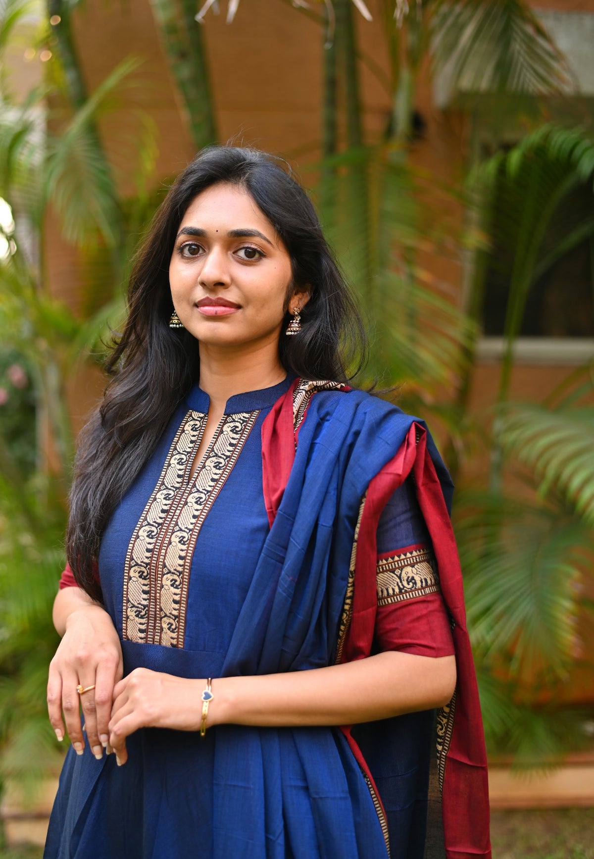 Arti – Blue Narayanpet Anarkali with Red Dupatta