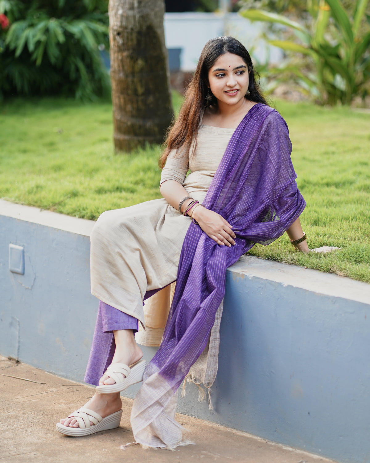 SREEJA-Khadi ivory salwar set