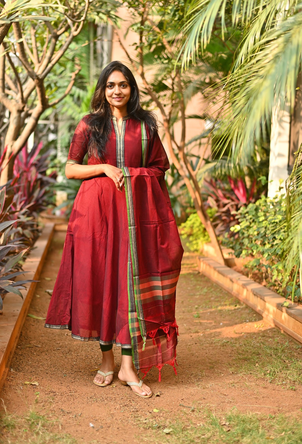 Padmini – Red Narayanpet Anarkali & Dupatta Set