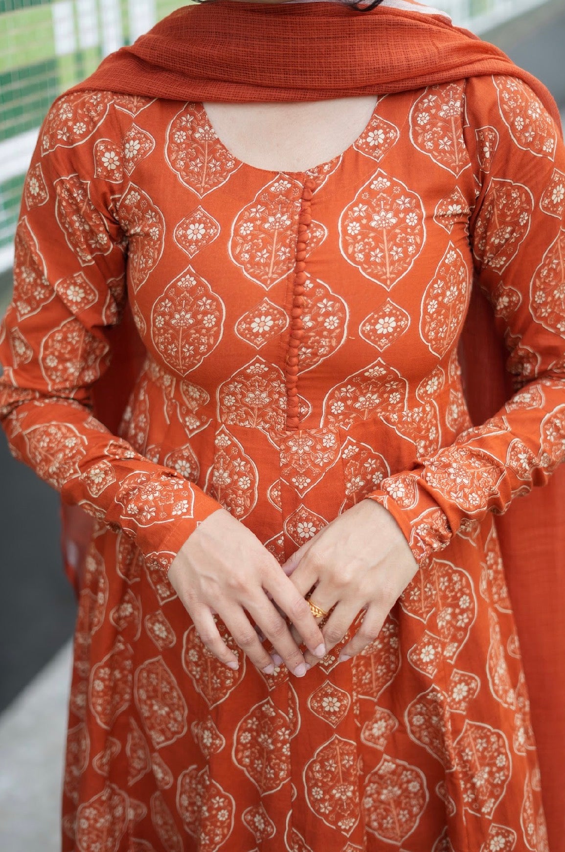 Shwetha – Rust Organic Cotton Block Print Anarkali Suit