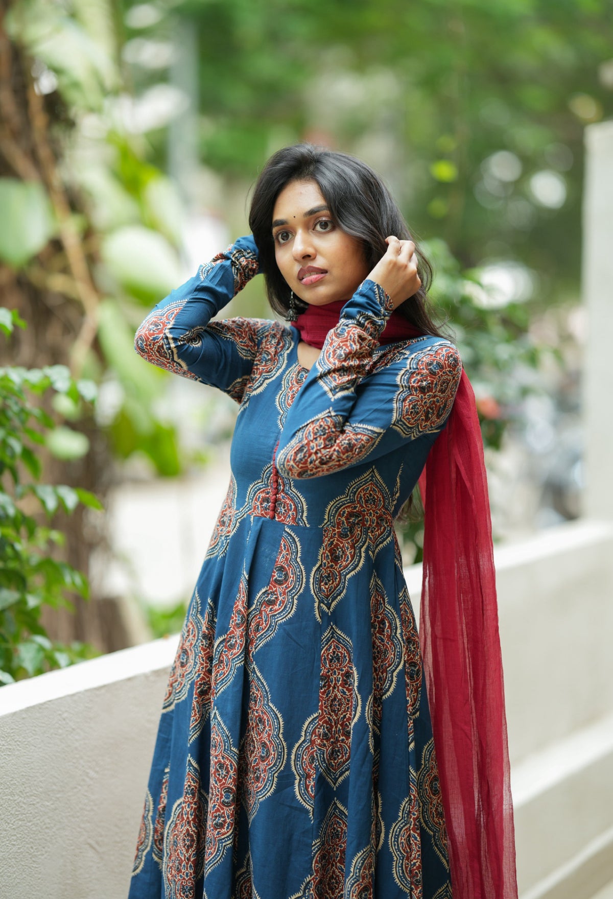 Ashmitha – Blue Floral Block Print Anarkali Suit Set