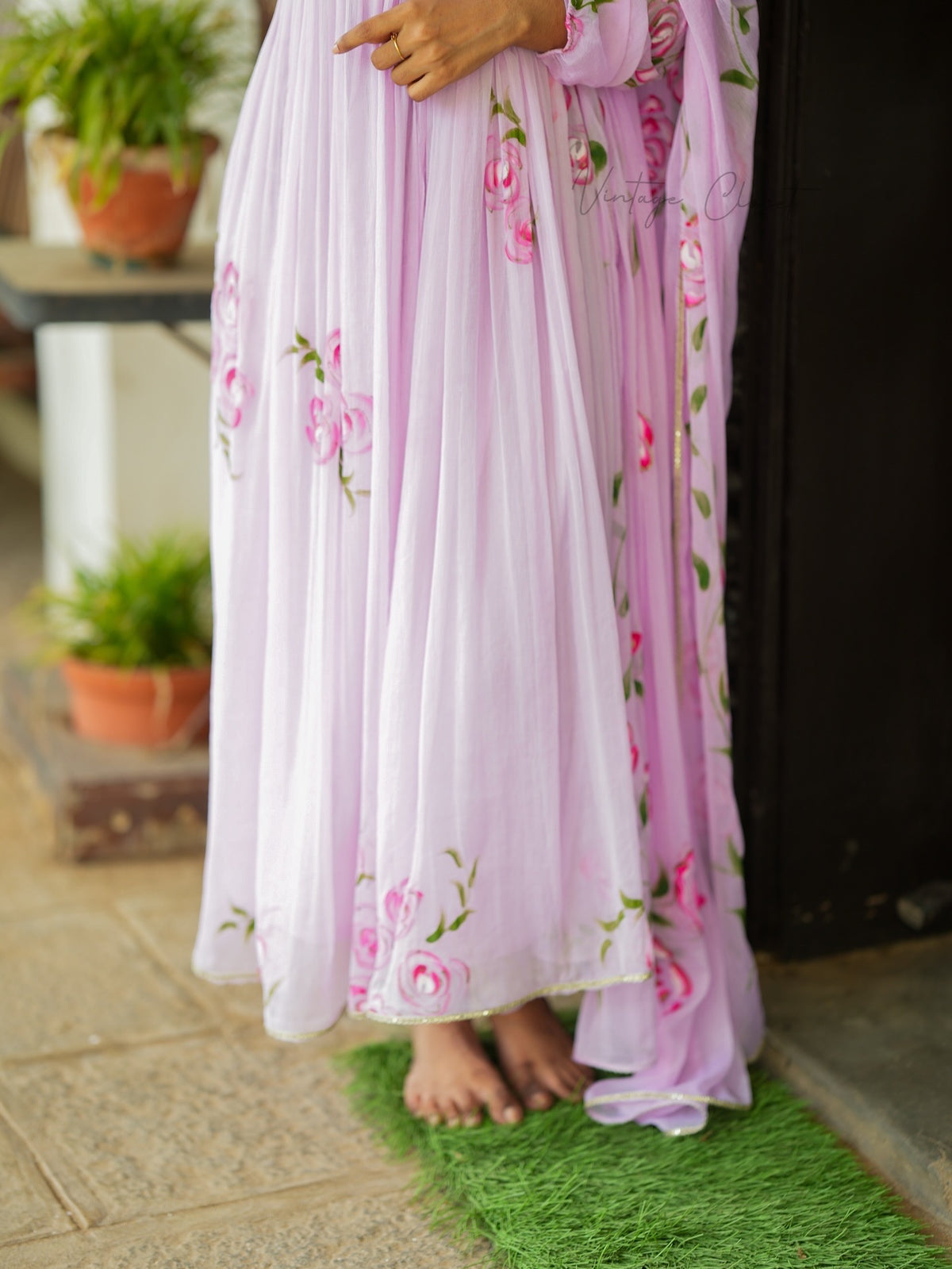 Tamara – Lilac Hand-Painted Chiffon Alia-Cut Suit