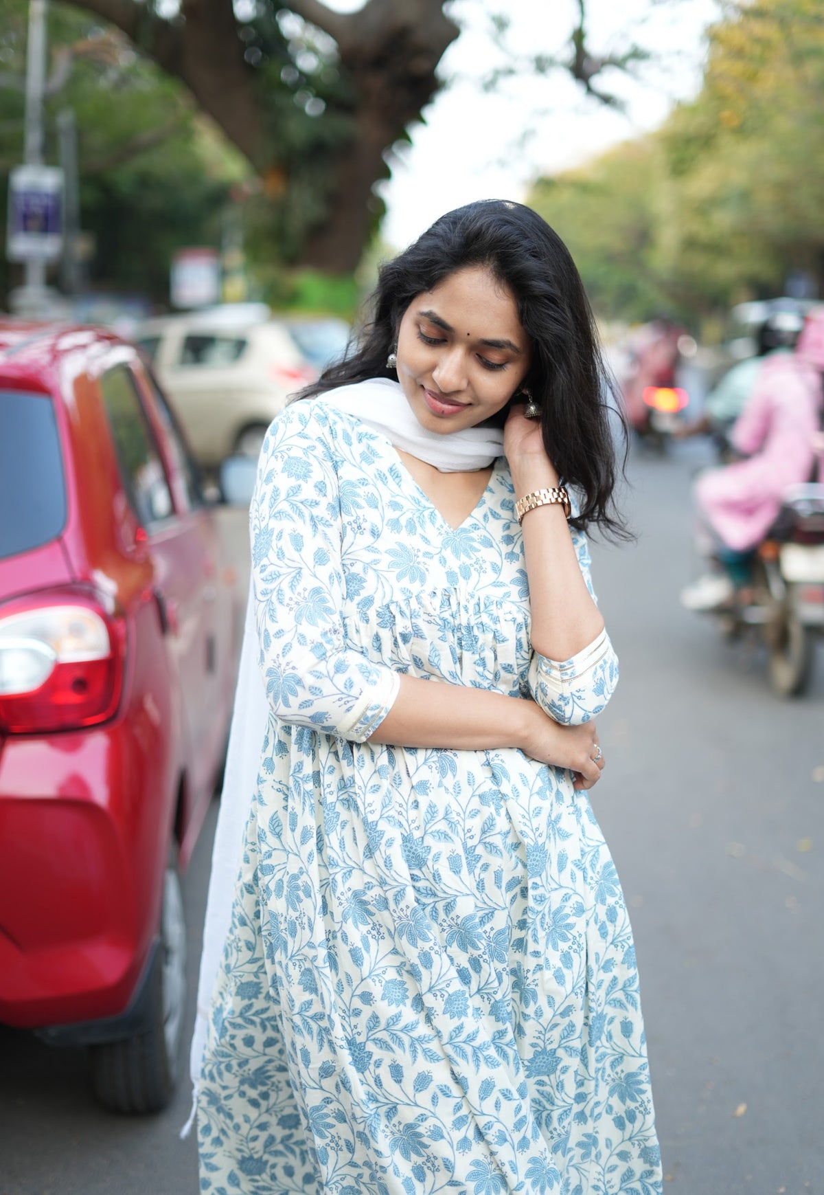 Avantra – Floral Cotton Alia-Cut Anarkali Suit Set