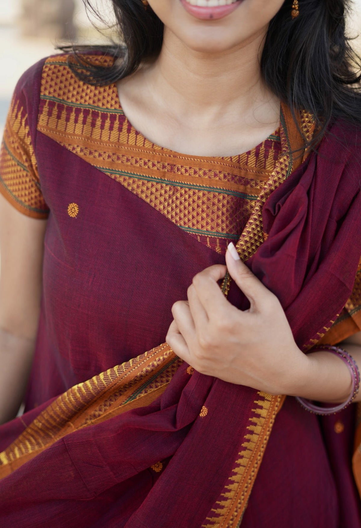 Arti Karam – Maroon Narayanpet Handloom Anarkali Suit