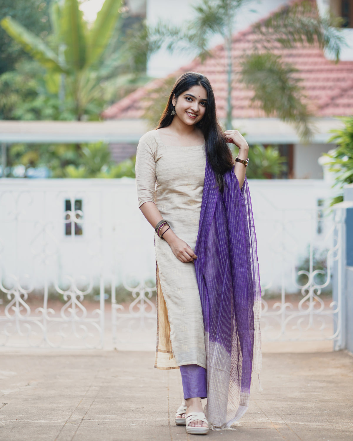 SREEJA-Khadi ivory salwar set