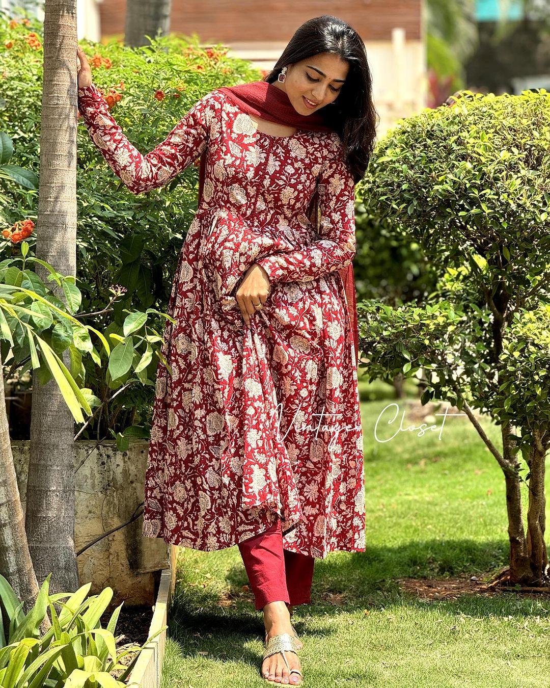 Mangai – Red Organic Cotton Block Print Anarkali Suit