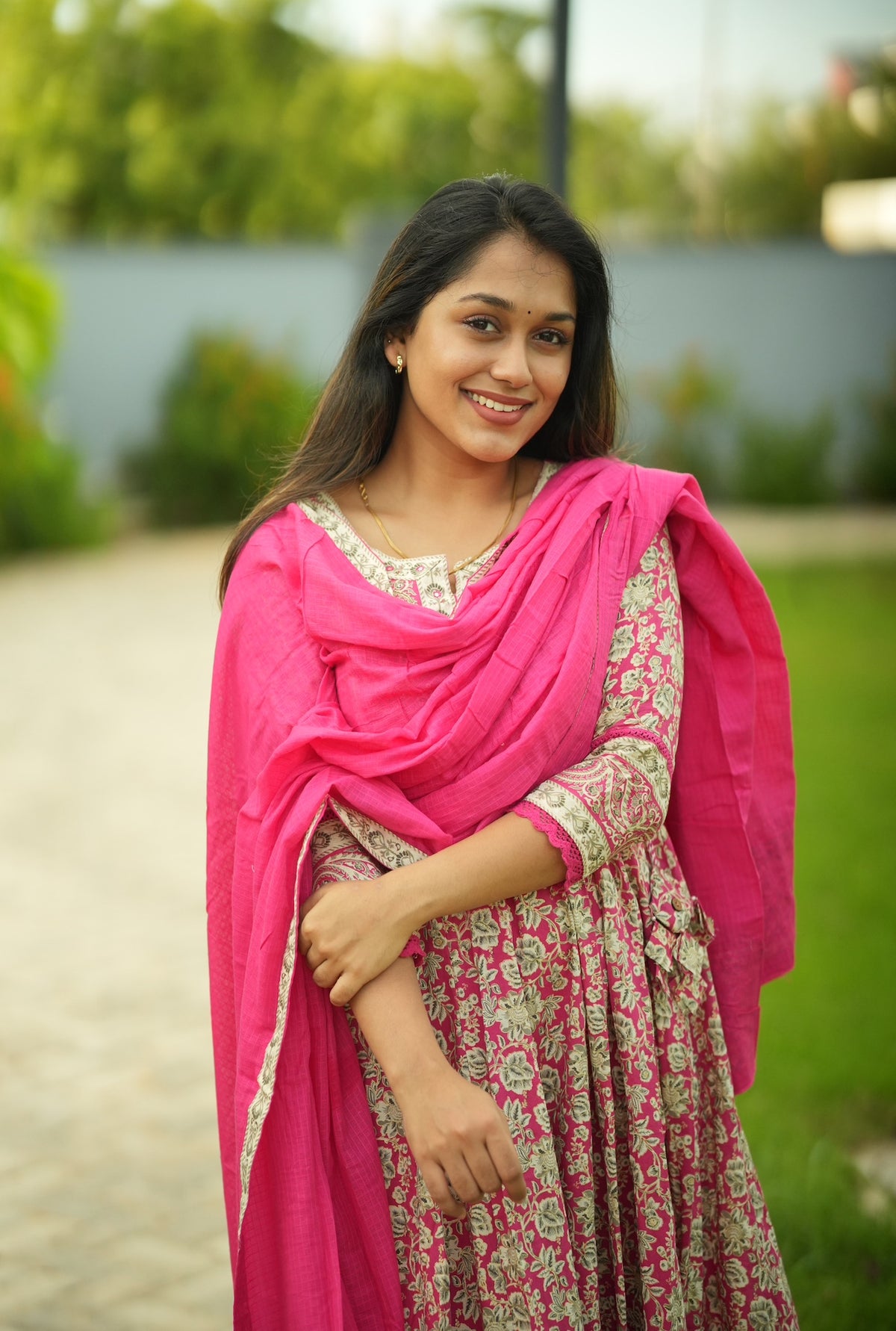 Premika – Pink Cotton Embroidered Anarkali Suit Set