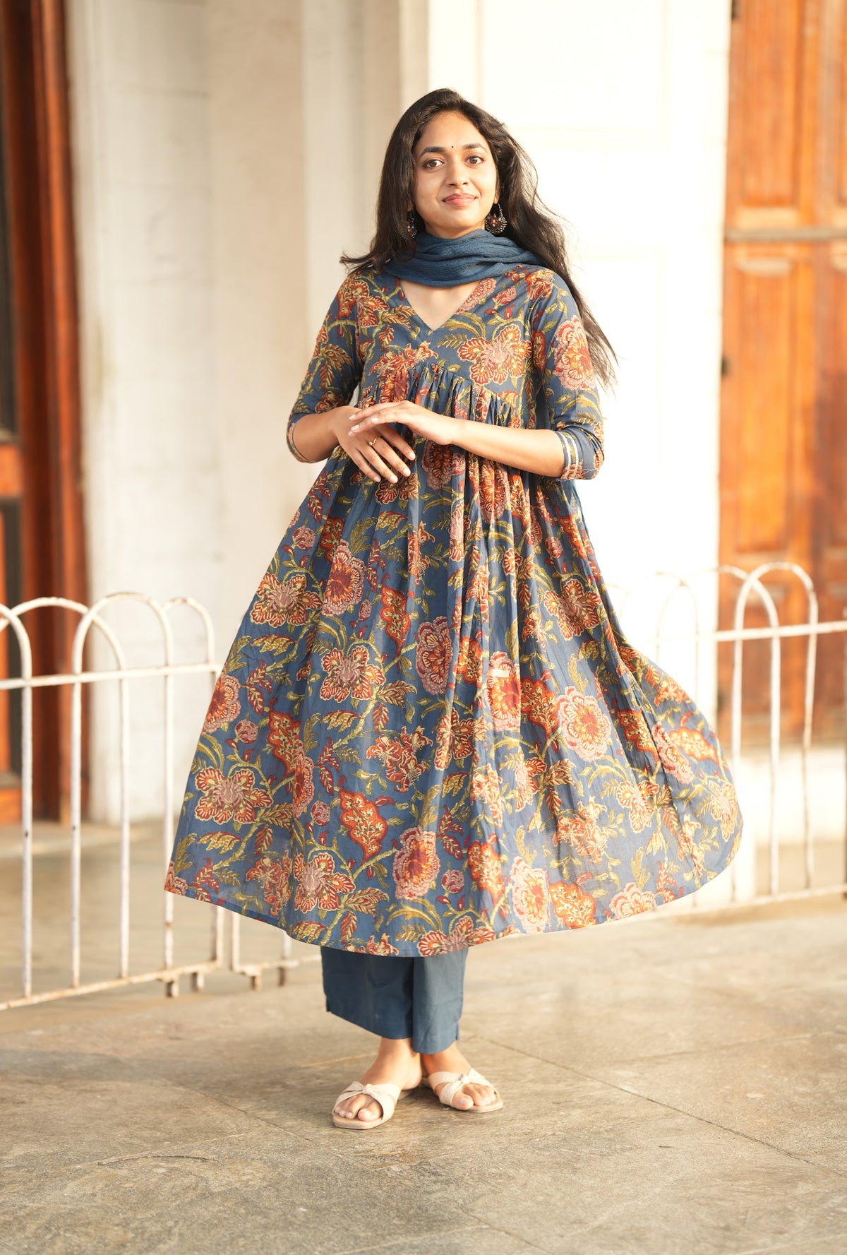 Farzana – Floral Cotton Alia-Cut Anarkali Suit Set