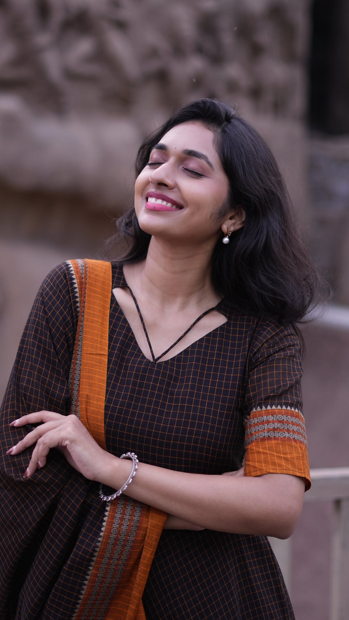 Arti Checks – Black Narayanpet Anarkali with Mustard Dupatta
