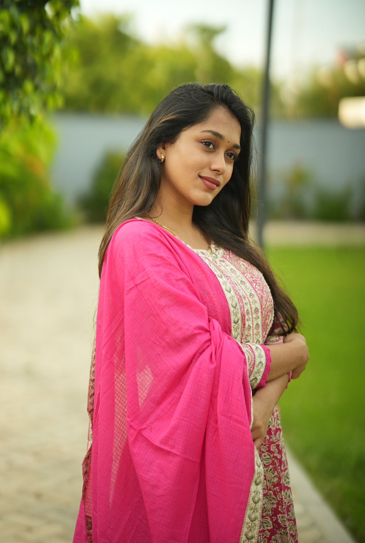 Premika – Pink Cotton Embroidered Anarkali Suit Set