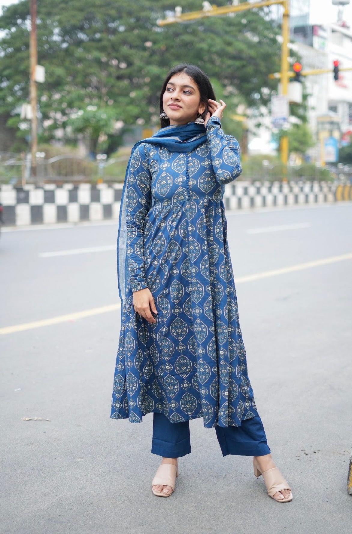 Shwetha – Indigo Organic Cotton Block Print Anarkali Suit