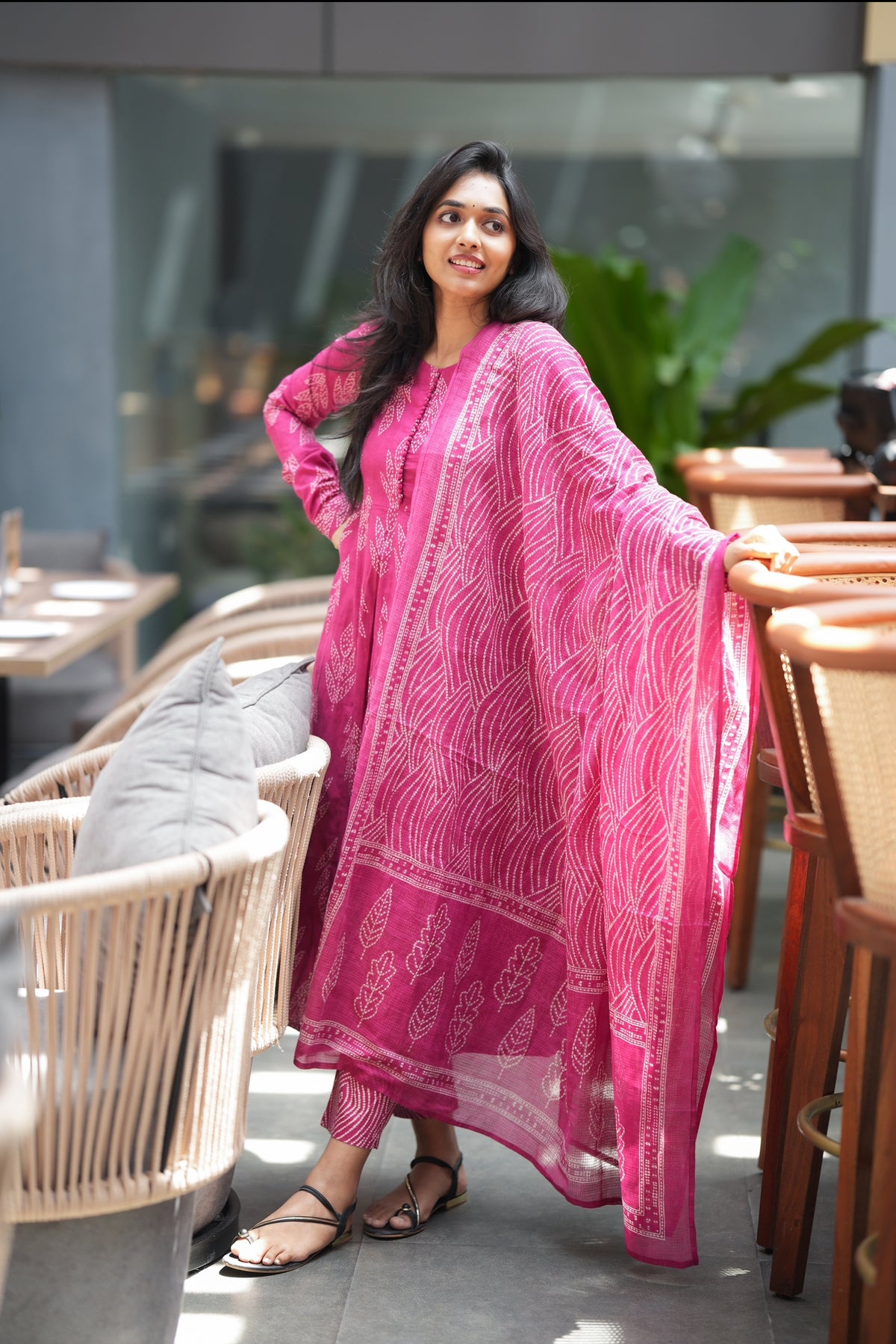 Ashwini – Pink Floral Block Print Full-Sleeve Anarkali Set